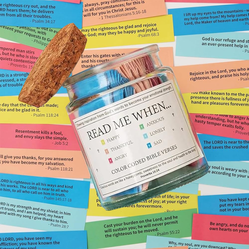 Inspirational Bible Verses Jar - Color-Coded Glass Scripture Jar for Emotions & Feelings | Christian Gift for Mother's Day, Easter, Christmas | Perfect for Daily Devotion, Prayer Time & Spiritual Encouragement