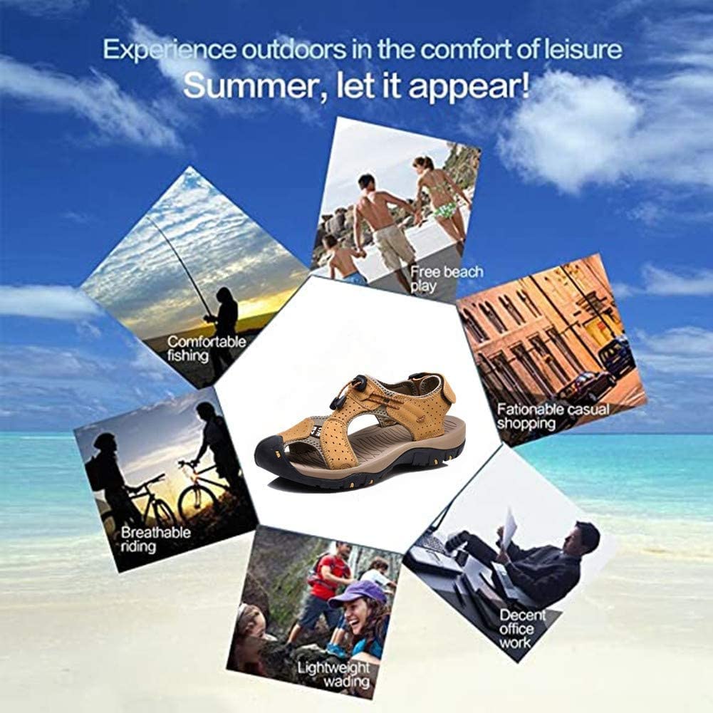 Asifn Men's Outdoor Hiking Leather Sandals - Waterproof Closed Toe Sport Slides for Walking, Fishing & Climbing | Summer Athletic Shoes for Beach, Camping & Water Activities