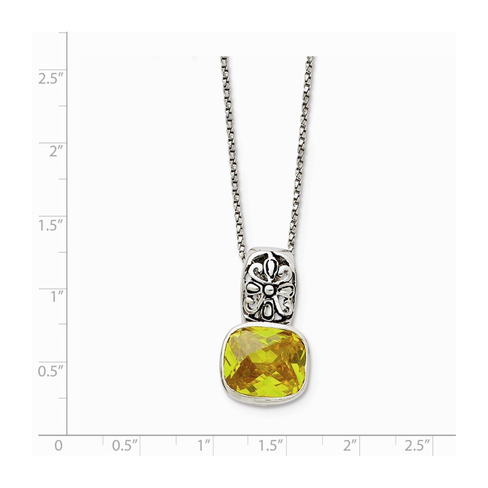 Antiqued Sterling Silver Yellow CZ Pendant Necklace for Women - Elegant Vintage Jewelry Gift for Birthday, Anniversary & Special Occasions