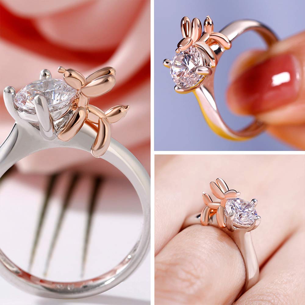 Jeulia Sterling Silver Round Cut Balloon Dog Ring Set - Promise, Engagement & Wedding Band for Women with Gift Box | Anniversary Gift, Fashion Jewelry for Her