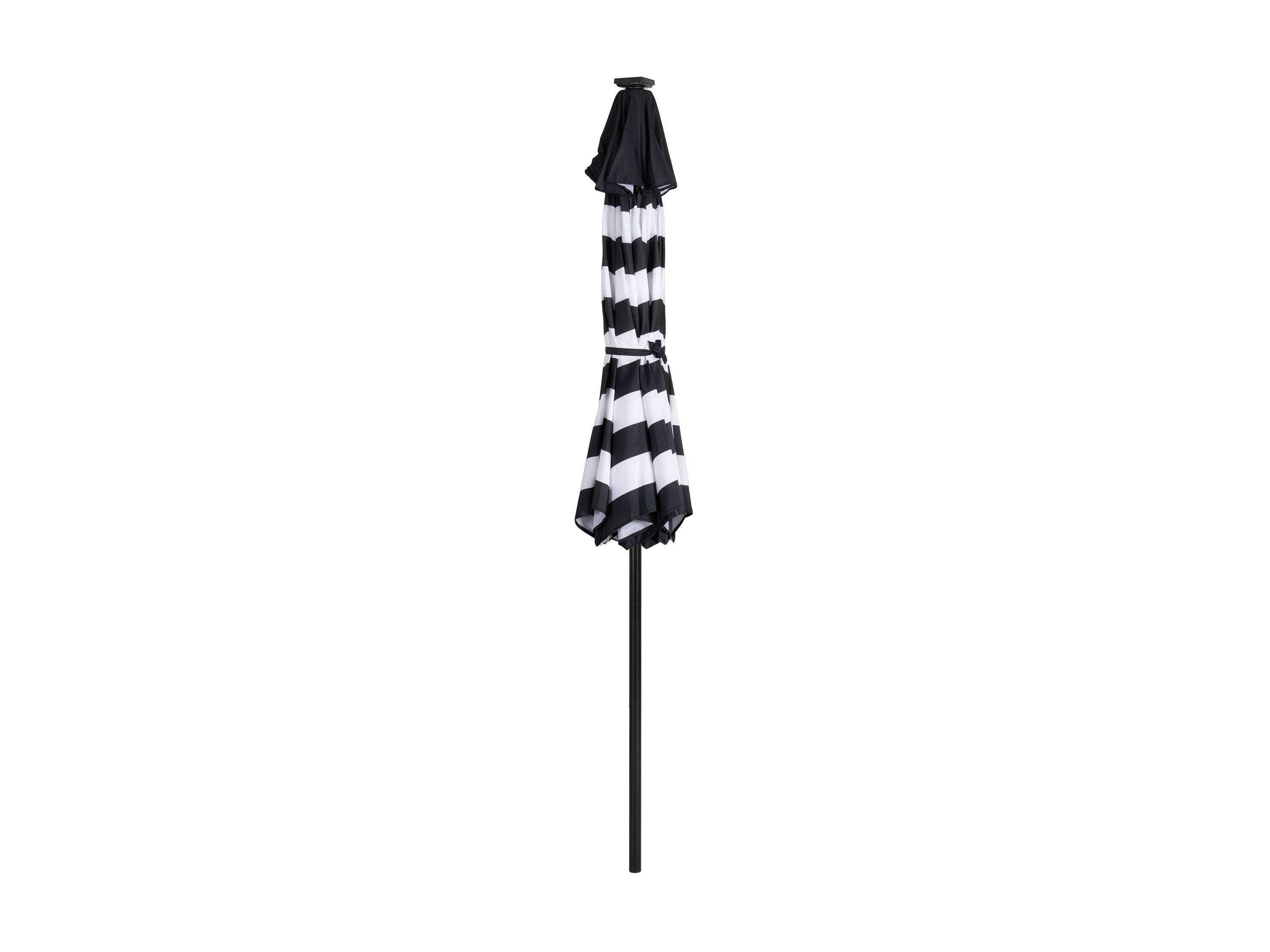 9ft Striped White and Black Patio Umbrella with LED Lights - Outdoor Garden, Poolside, and Backyard Shade Solution