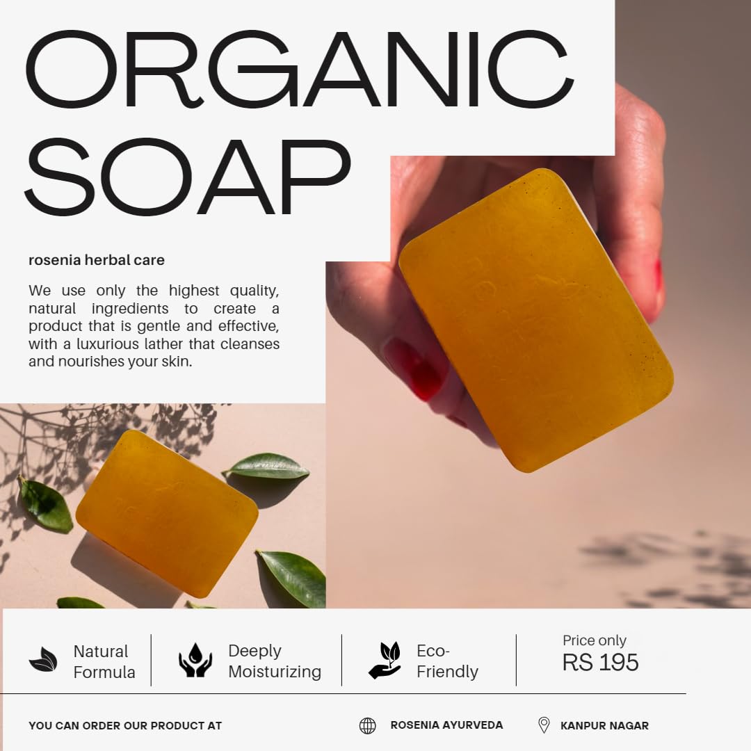 Rosenia Ayurveda Natural Saffron & Sandalwood Handmade Soap Bar | Organic Skincare for Dry & Sensitive Skin | Perfect for Daily Bathing, Spa & Gift Sets