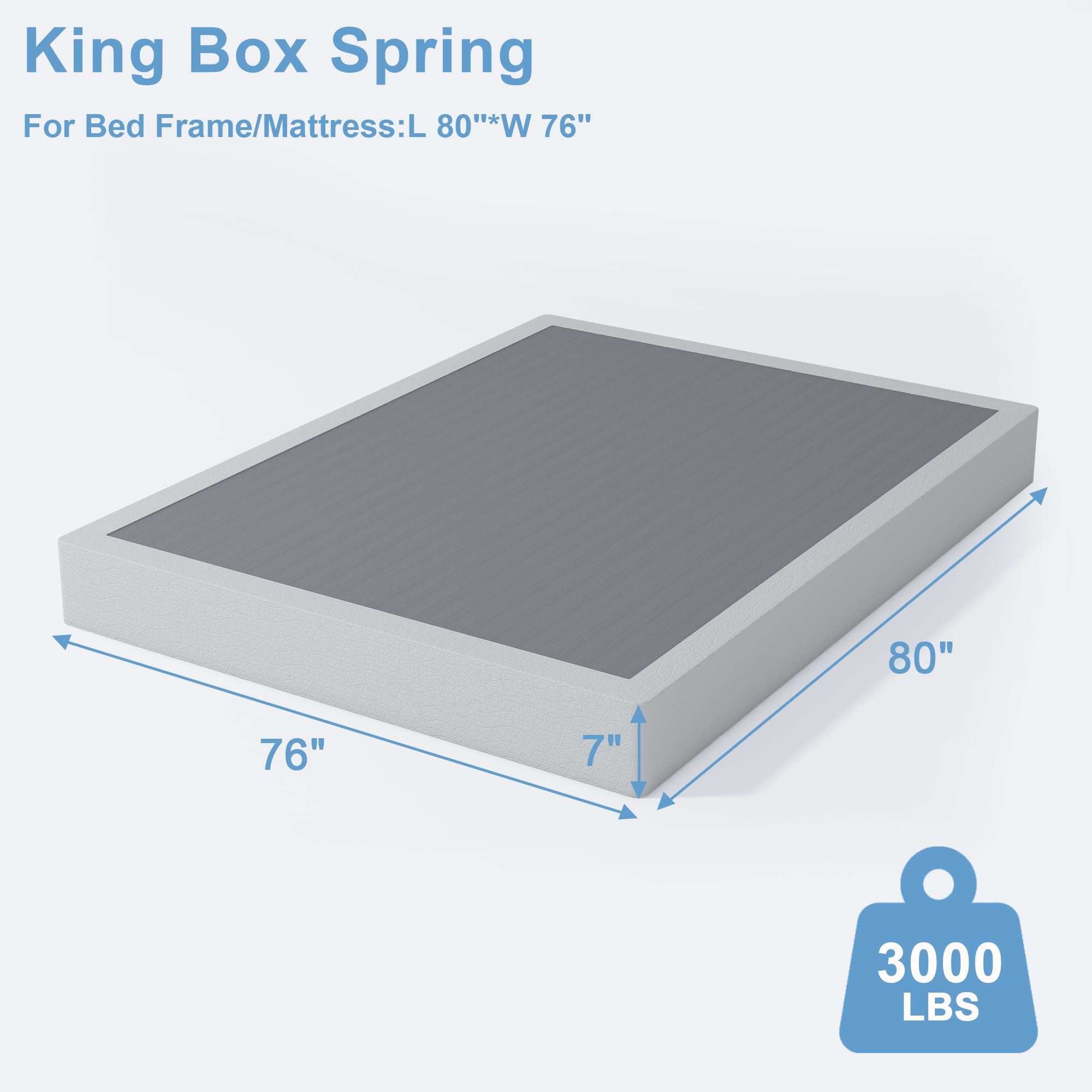 7 Inch High Profile Box Spring for King Bed - Sturdy Metal Frame Mattress Foundation with Easy Assembly | Quiet & Noise-Free Support | Perfect for Bedroom, Guest Room & Dormitory Use