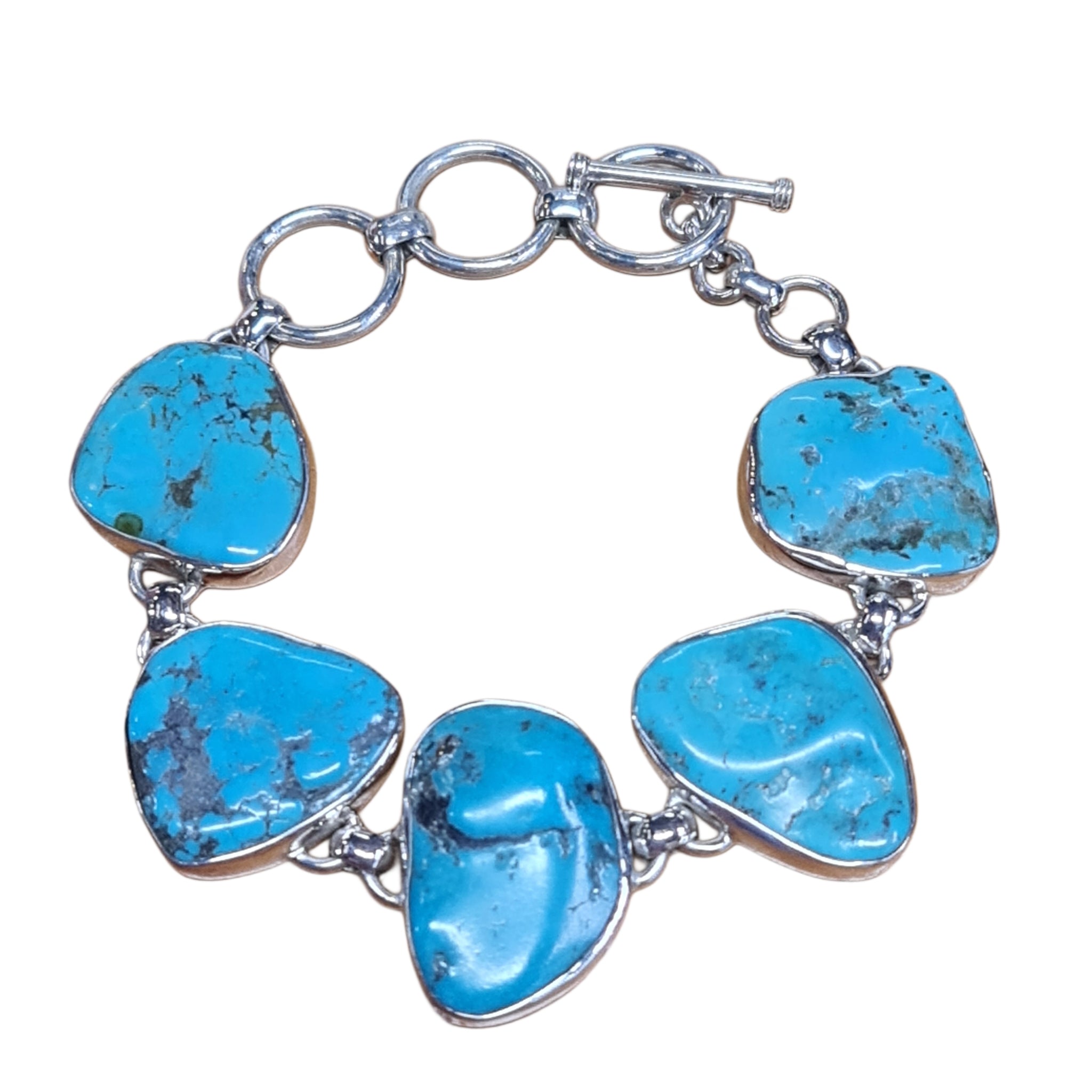 Natural Blue Turquoise Bracelet for Women - XL Size 925 Sterling Silver Handmade Jewelry - Boho Chic Accessory for Casual Wear & Gift Giving