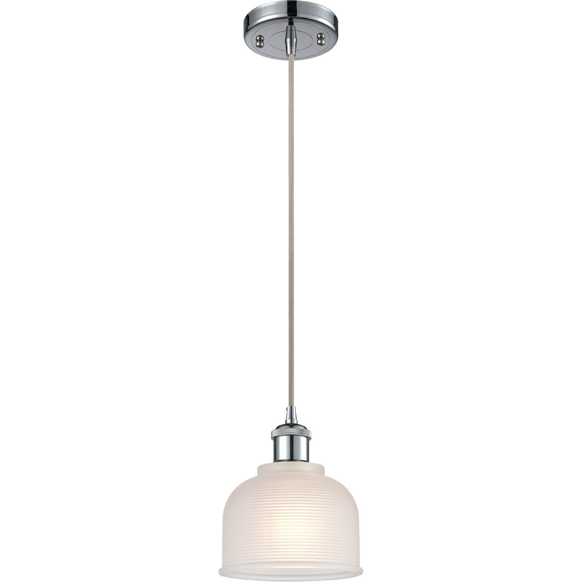 Polished Chrome Mini Pendant Light Fixture - 6 Inch Wide White Glass Shade with Steel/Cast Brass Base - LED Single Light Hanging Lamp for Kitchen Island, Dining Room, or Bedroom Lighting