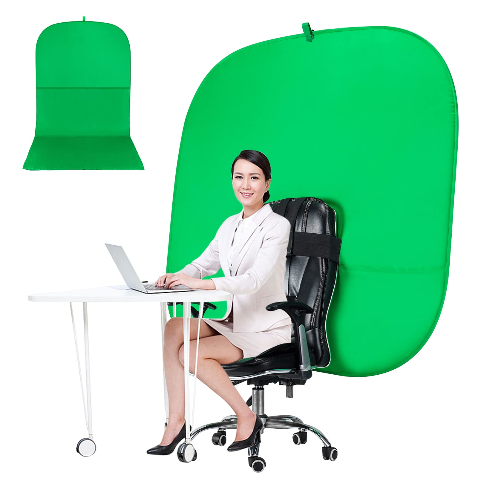 59-inch Portable Green Screen Chair with Stand - Double Sided Foldable Chroma Key Backdrop for Video Chats, Meetings, Photography & Live Streaming | Perfect for Zoom Calls, Gaming Streams & Professional Video Production