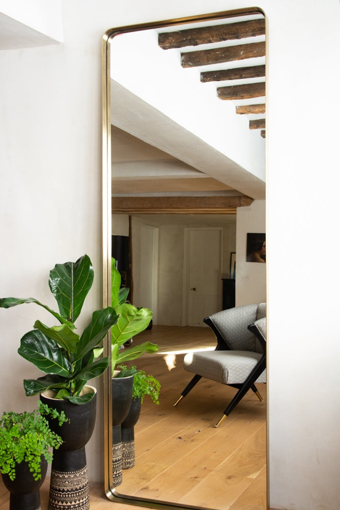 Extra Large Slim Full Length Mirror with Round Gold Frame - Perfect for Bedroom, Living Room, and Dressing Area