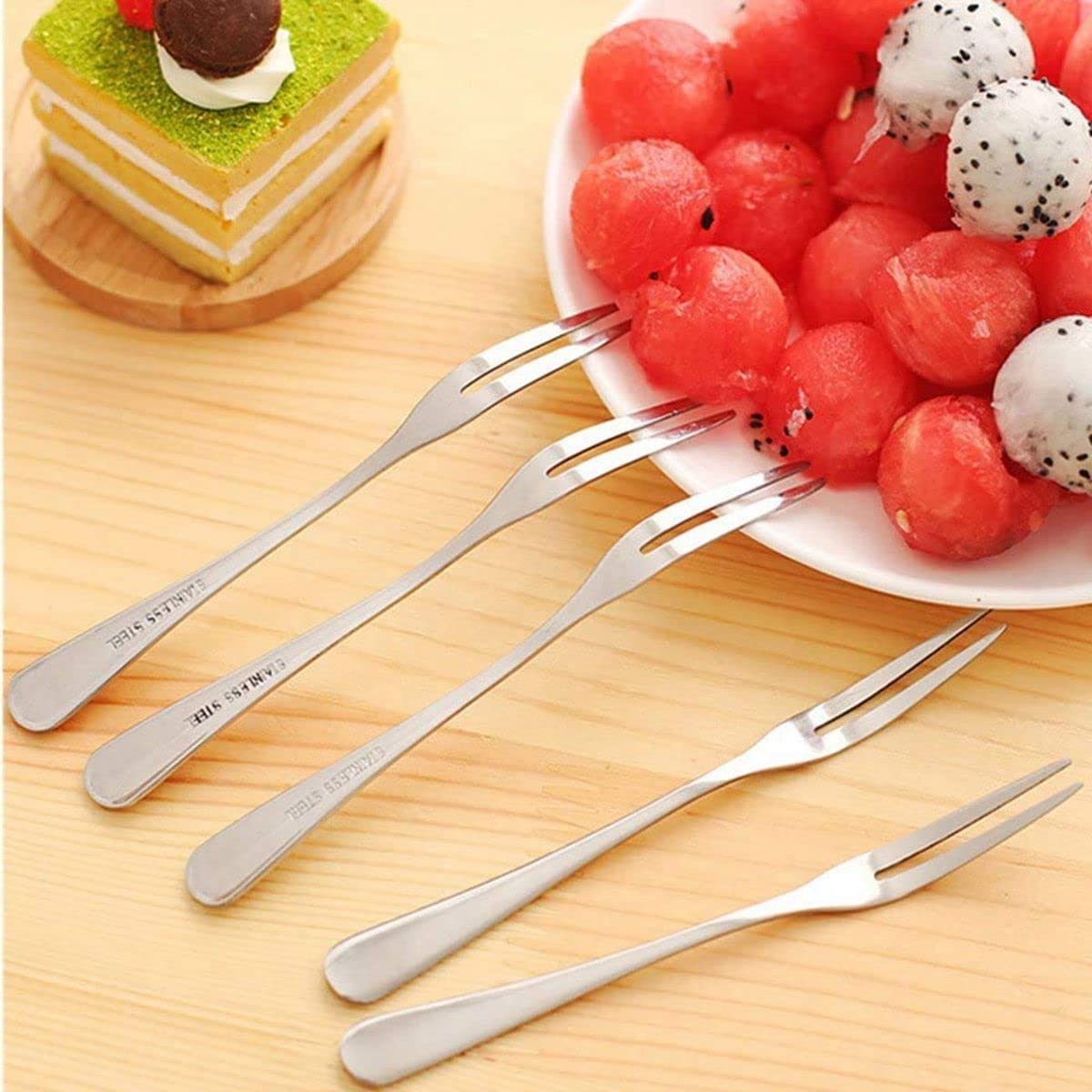 Stainless Steel Fruit Forks Set of 10 - Portable Dessert Forks for Fruit, Cake, Cheese - Perfect for Restaurants, Cafeterias, Home Parties & Picnics