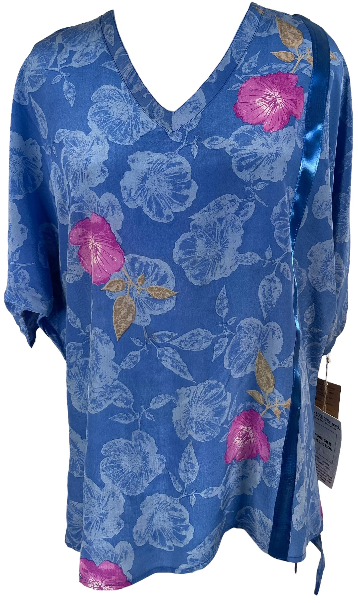 Wabi Sabi Pure Silk Long Tunic with Side Ties - Elegant Flowy Blouse for Women | Perfect for Boho Chic Outfits, Summer Dresses & Special Occasions