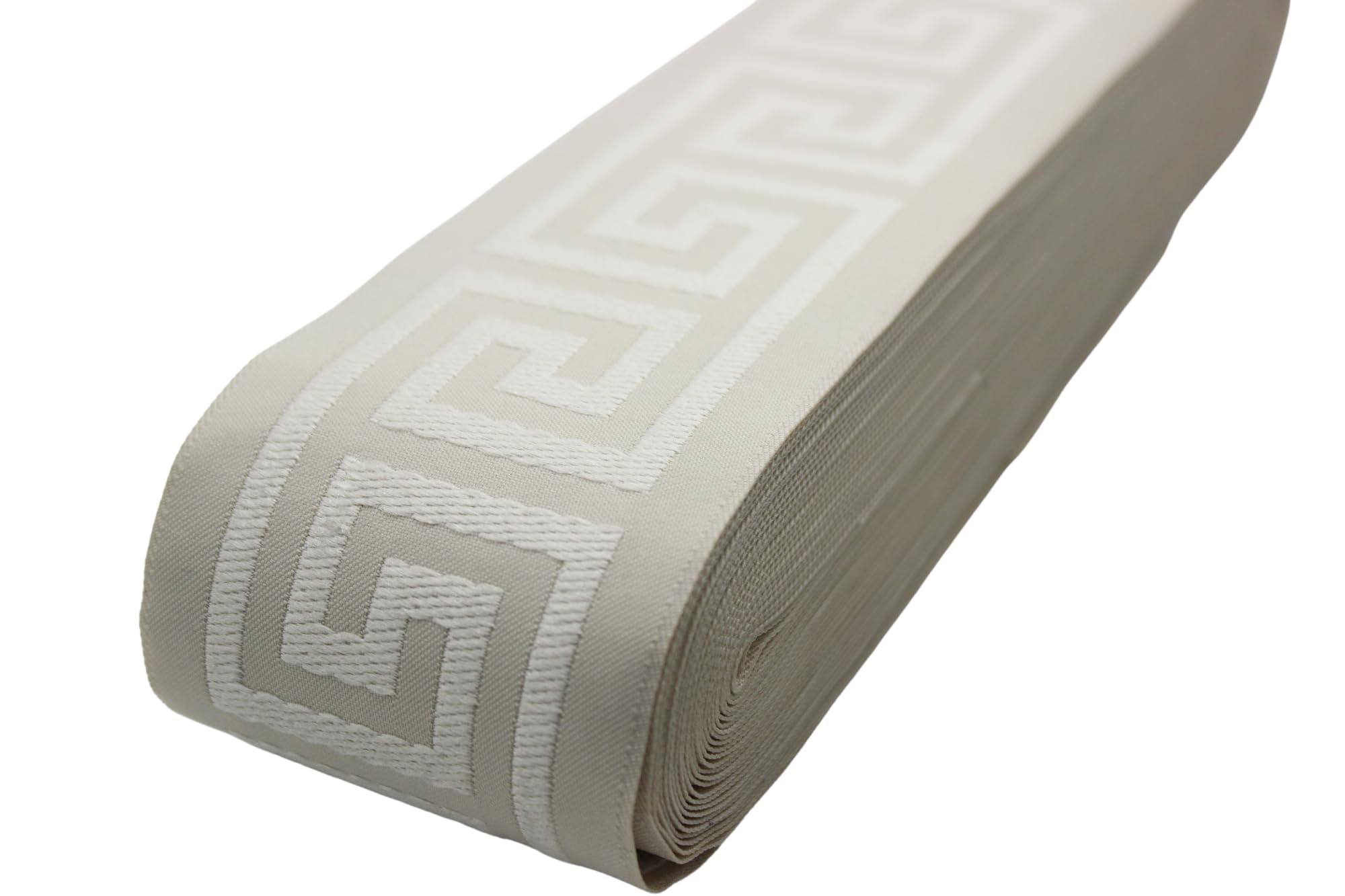 16 Yards Antique White Greek Key Jacquard Ribbon Trim - 2.67 Inch Wide Decorative Tape for Drapes, Curtains, Upholstery & DIY Home Decor | Perfect for Wedding Decor, Table Runners & Craft Projects
