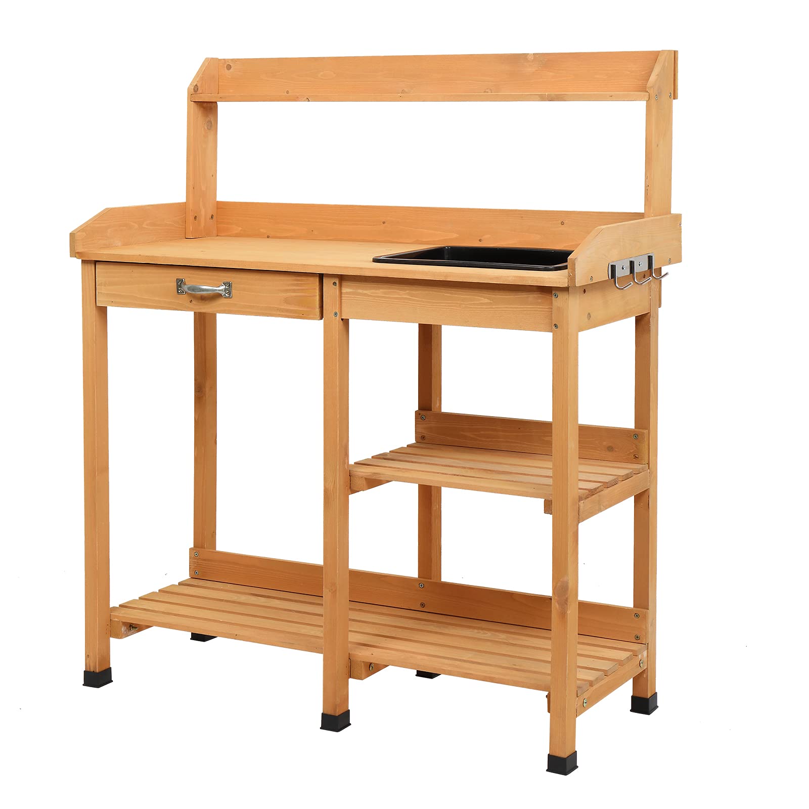 **Wooden Garden Potting Bench with Storage Shelves, Drawers & Sink - Sturdy Outdoor Workbench for Patio, Backyard & Porch - Perfect for Planting, Potting & Gardening Tasks**