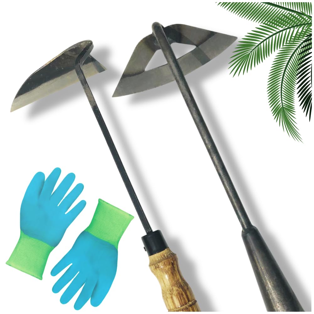 **Premium Gardening Tool Set - Heavy Duty Weeder, Garden Hoe & Weed Removal Tool with Sharp Blade - Includes Quick Weeder & Durable Gardening Gloves (Hollow Hoe + Weeding Sickle) - Perfect for Lawn Care, Flower Beds & Vegetable Gardens**