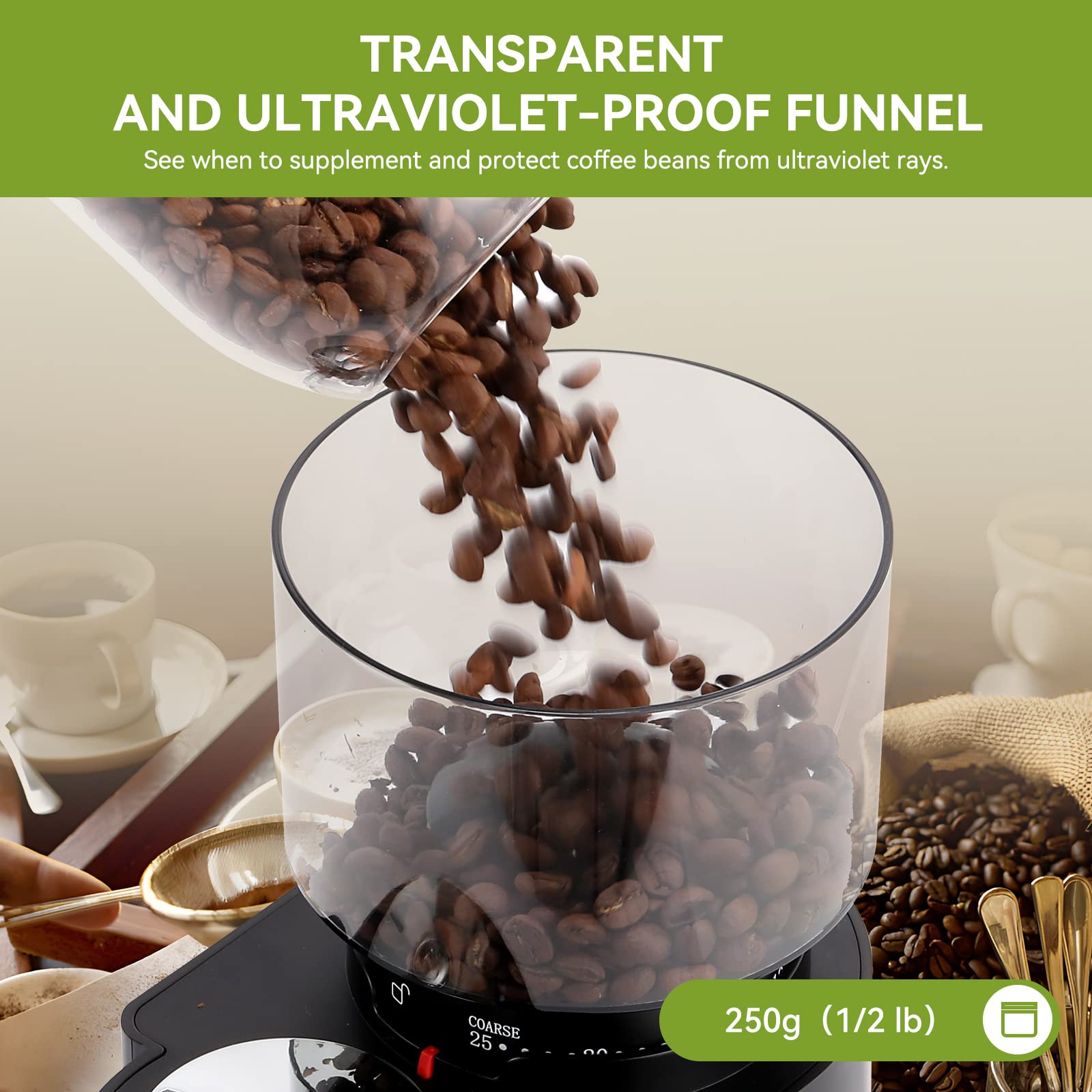Premium Electric Conical Burr Coffee Grinder - 25 Adjustable Settings for Espresso, French Press, Drip & Turkish Coffee - Grinds 2-12 Cups - Perfect for Home Baristas & Coffee Enthusiasts - Ideal for Morning Brews, Office Use & Entertaining Guests