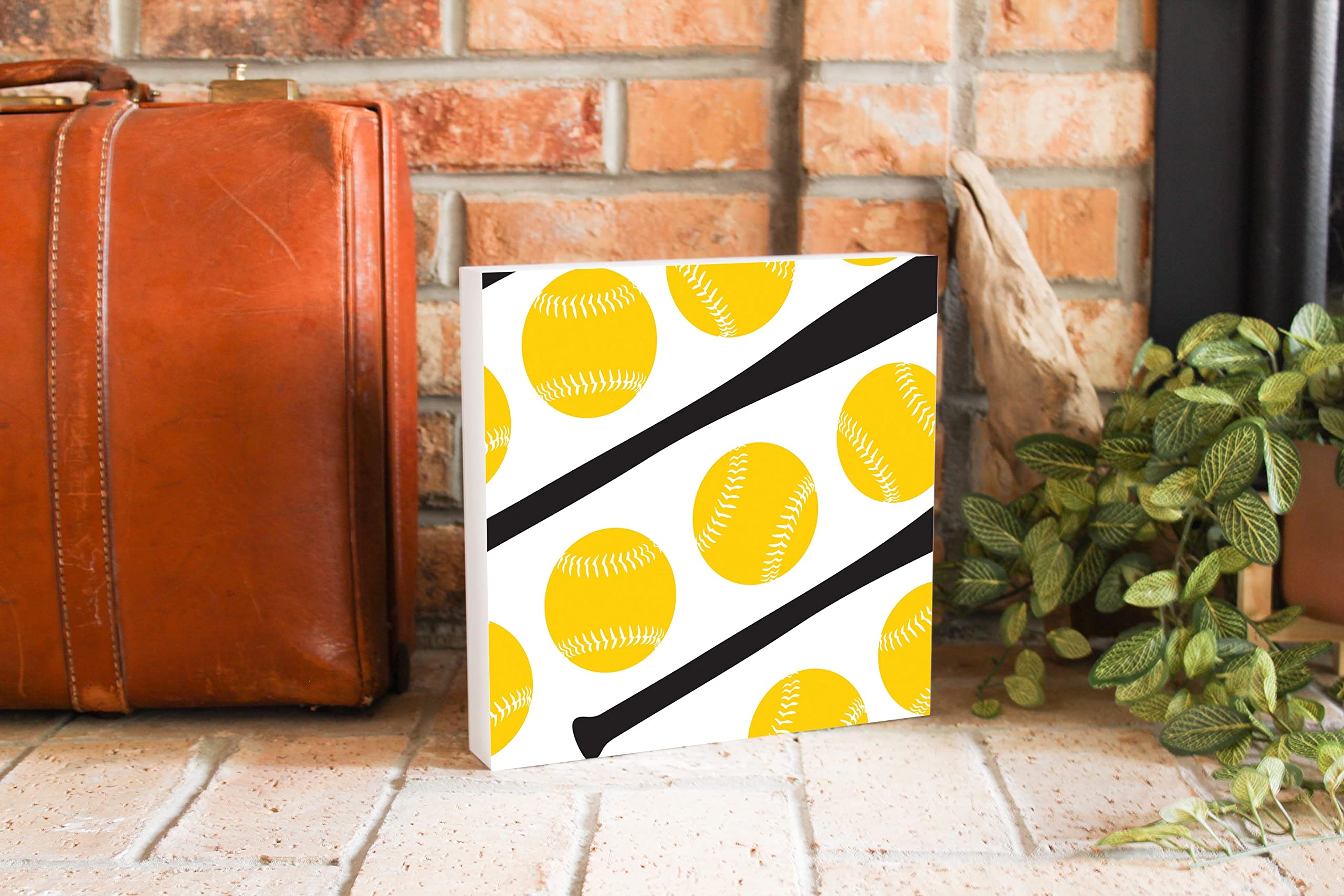 Elanze Designs Yellow Baseball Bat Wooden Tabletop Sign Plaque - 10x10 Inch Home Office Decor, Sports Fan Gift, Baseball Themed Room Decoration