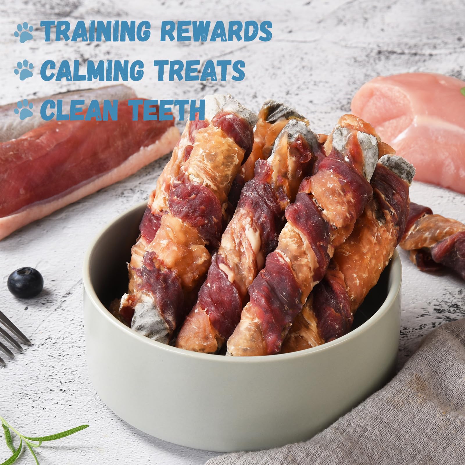Premium Chicken & Duck Wrapped Cod Skin Dog Chews - Natural Grain-Free Dental Treats for Healthy Teeth & Shiny Coat - Training Rewards for Small, Medium & Large Dogs (9-10 Count) - Perfect for Puppy Training, Teething Relief & Daily Oral Care