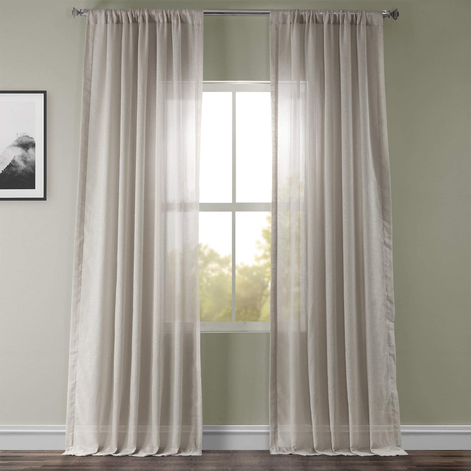 Linen Sheer Curtains for Living Room - 50x84 Inches (1 Panel) Light Filtering Window Drapes in Tumbleweed Color - Perfect for Home Decor, Bedroom & Sun Protection