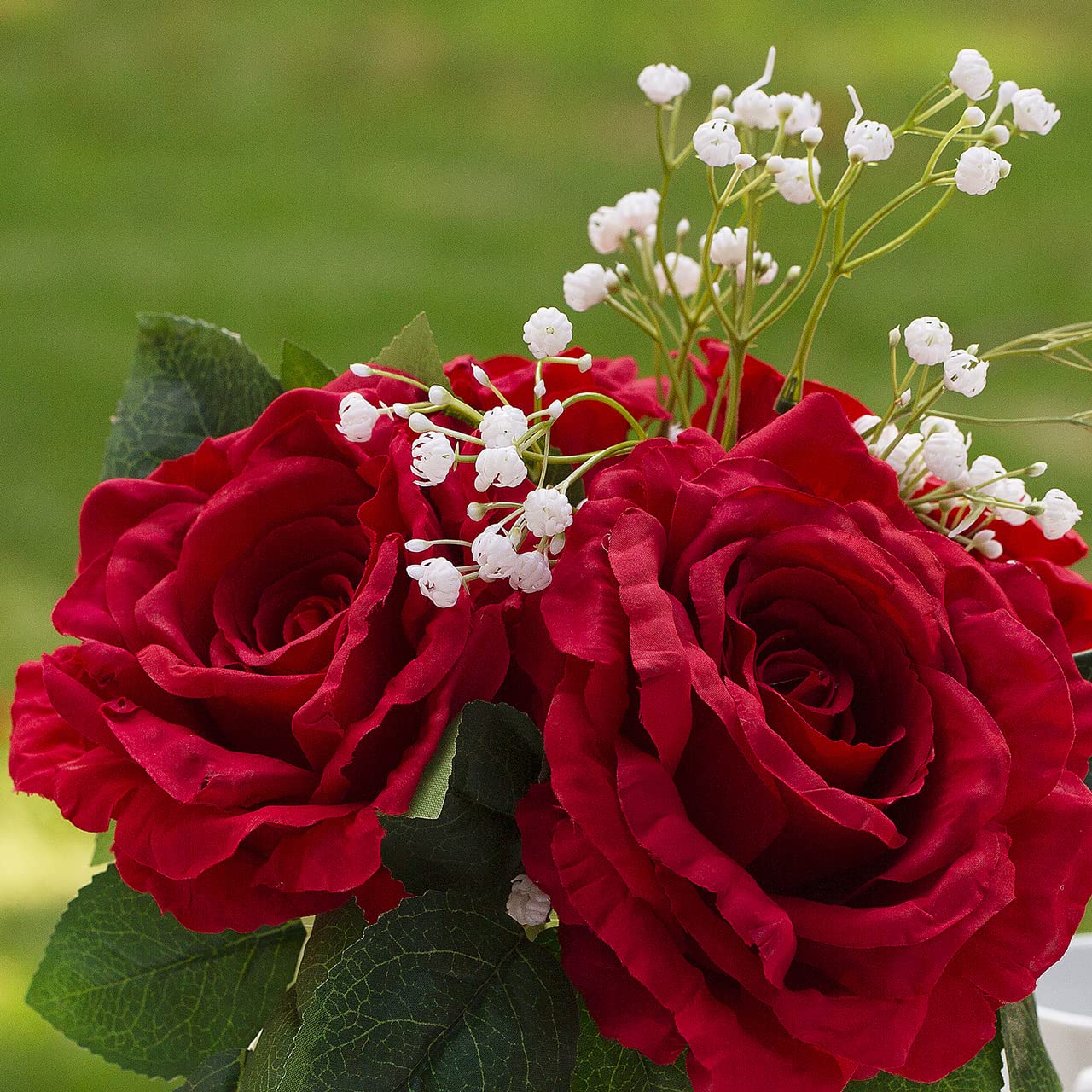 ENOVA FLORAL 4-Heads Large Silk Rose Artificial Flowers in Vase - Realistic Red Fake Roses with Faux Water for Wedding, Home, Office & Event Decor - Perfect for Centerpieces, Table Settings & Romantic Ambiance
