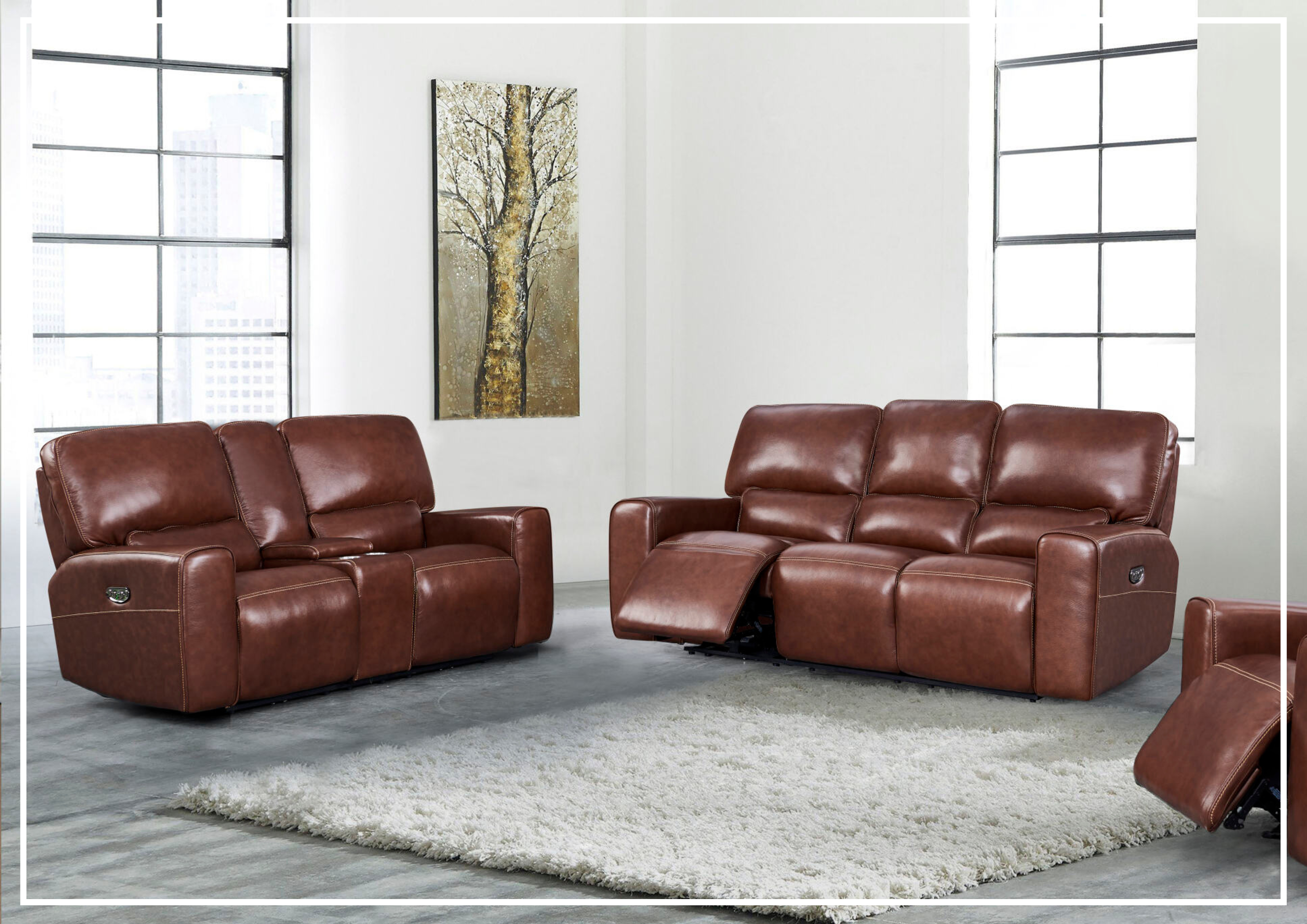 Gio Italia Bennett Power Reclining Leather Loveseat in Brown with Console - Modern Comfort for Living Room, Home Theater & Relaxation