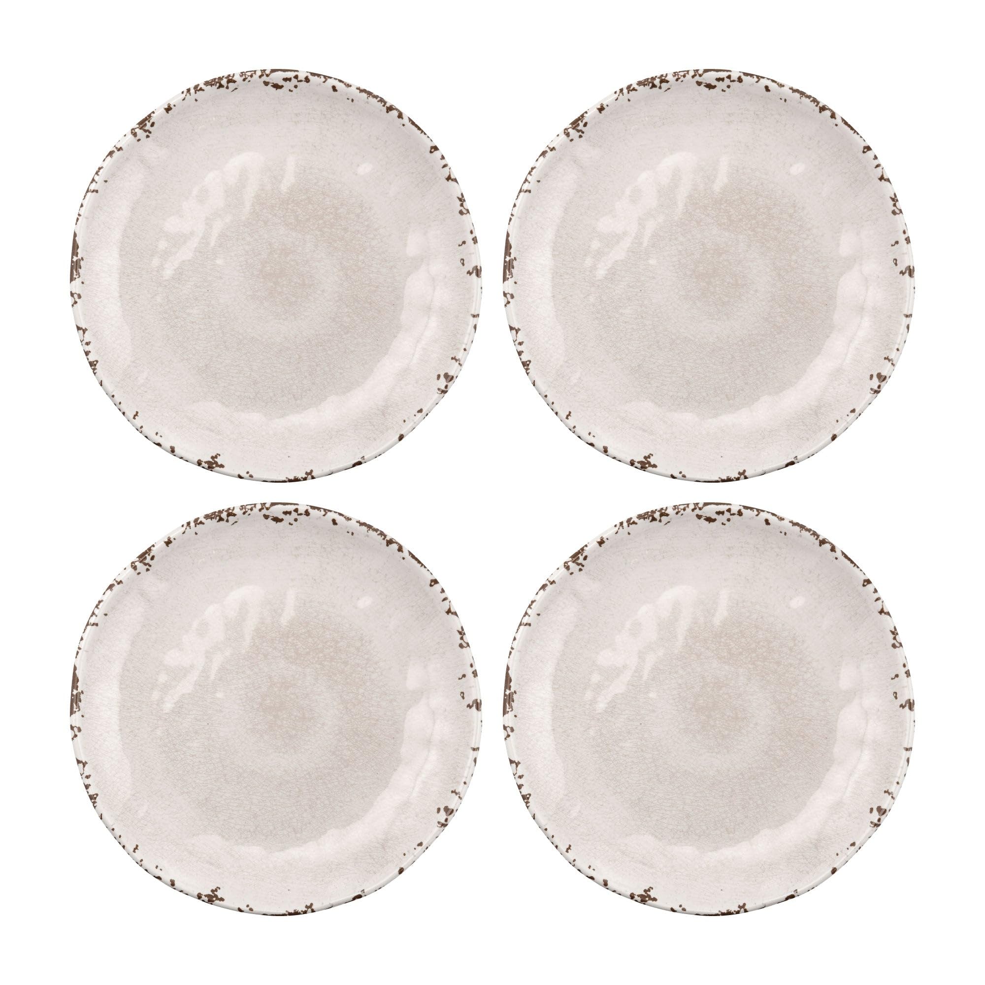 UPware Crackle Melamine Round Dessert Plates 6 Inch, Set of 4 - Small Serving Plates for Appetizers, Snacks, Side Dishes & Party Dining - Durable Cream-Colored Dishware for Restaurants, Picnics & Outdoor Entertaining