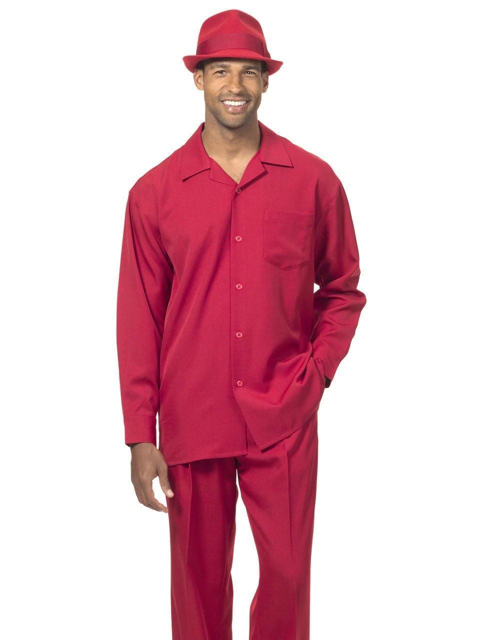 Montique Men's 2-Piece Long Sleeve Walking Suit - Solid Red Jogging Outfit for Running, Gym & Casual Wear | Breathable Activewear Set for Men