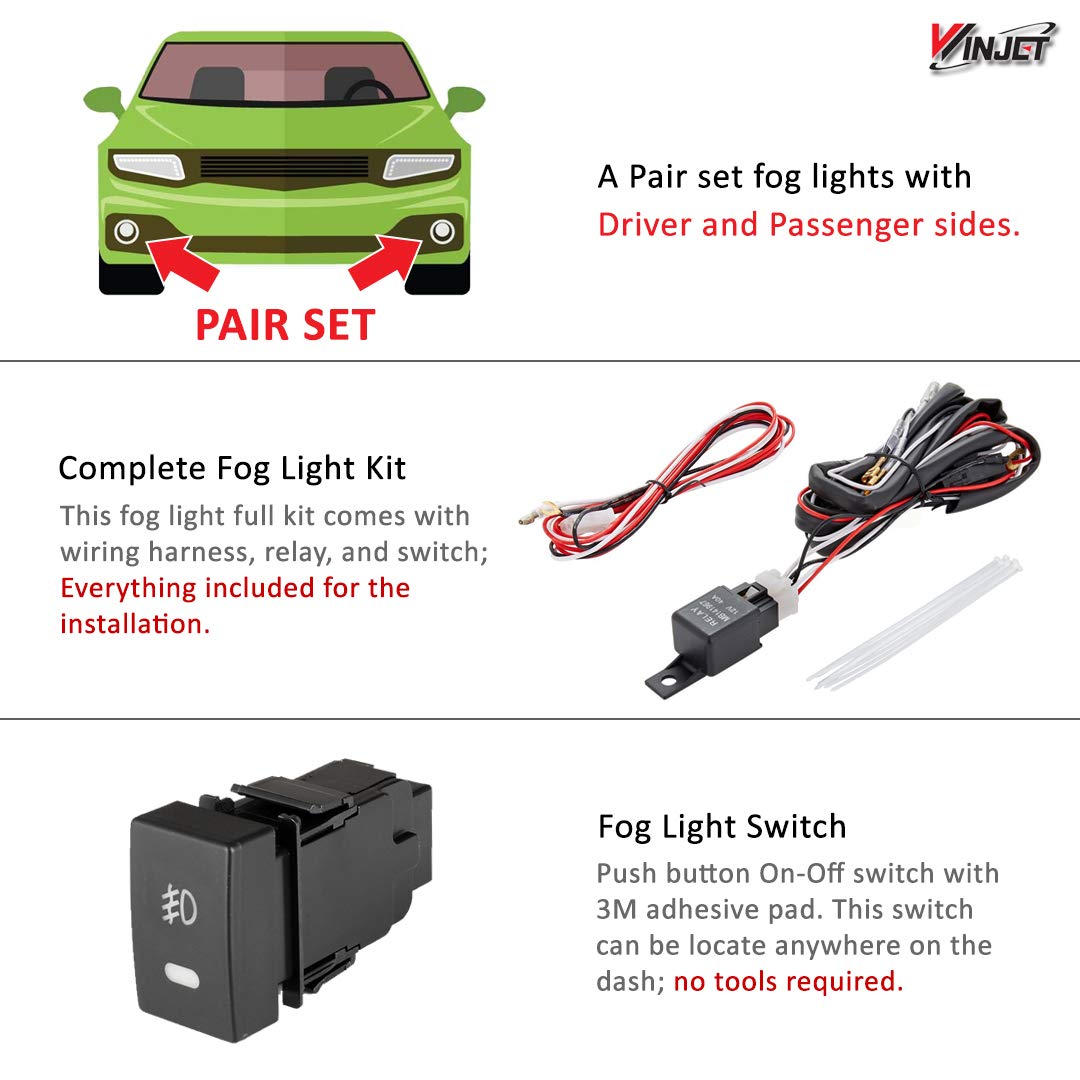 Winjet Fog Lights Kit Compatible with 2013-2015 Honda Accord - Includes Switch & Wiring Harness - Perfect for Night Driving & Off-Road Adventures