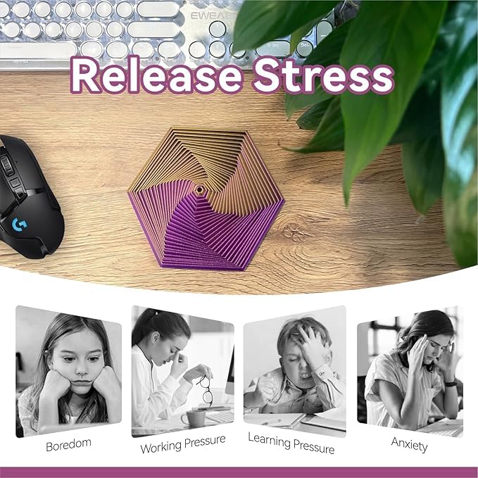 2 Packs 3D-Printed Colorful Fractal Fidget Hexagon Toys - Anti-Anxiety Stress Relief Sensory Toys for Adults & Kids - Perfect for Office, Travel, and Classroom Focus - Unique Birthday Gift Idea