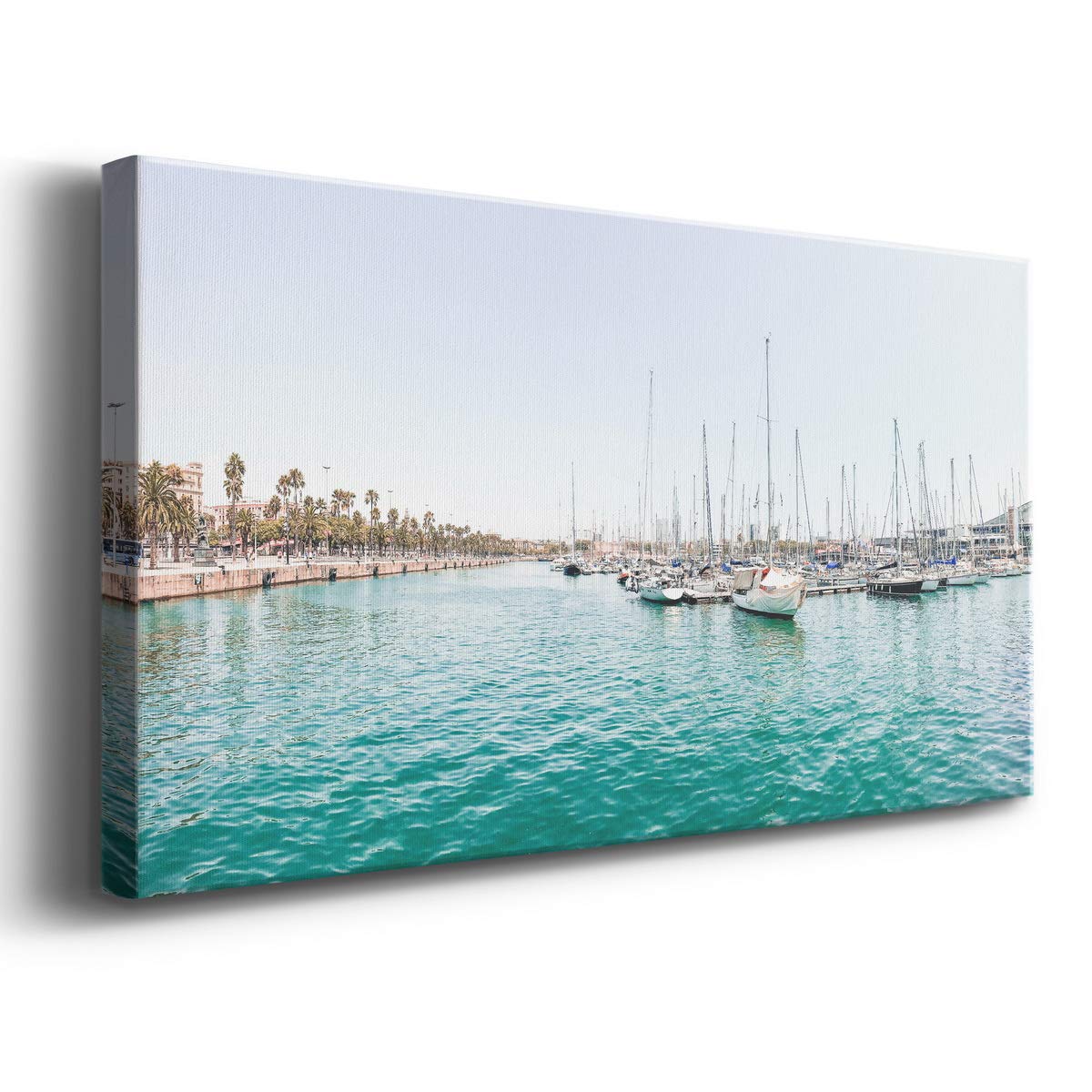 Modern Sailboat Pier Landscape Canvas Wall Art - Blue Beach Print for Living Room, Bedroom, Bathroom & Office Decor - Ready to Hang 20x40 Inches - Perfect for Coastal, Nautical & Home Interior Design