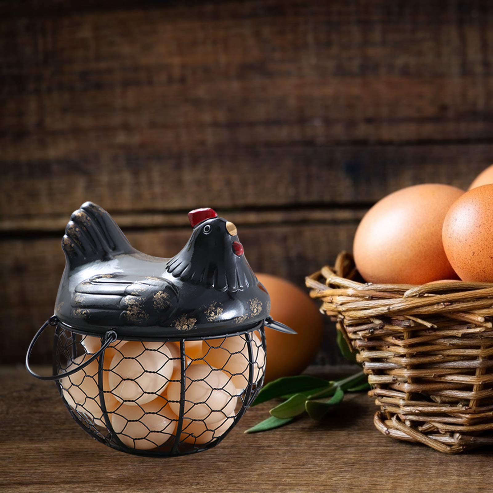 1pc Rustic Metal Egg Basket - Chicken Egg Wire Carrier, Wrought Iron Storage Basket for Farm Fresh Eggs, Snacks & Magazines - Perfect for Farmhouse Kitchen, Pantry Organization & Rustic Home Decor