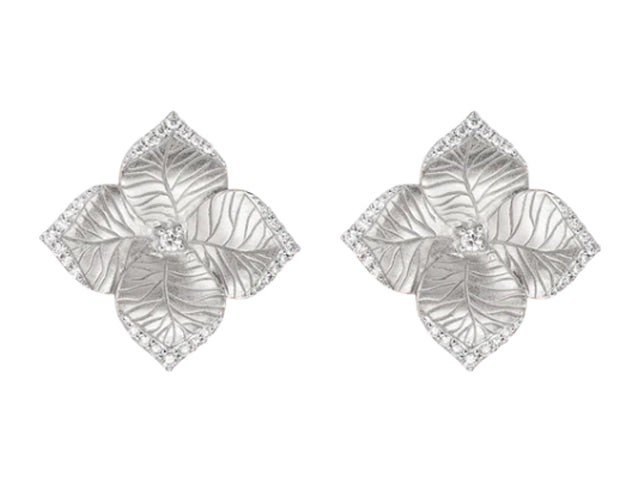 18K White Gold Satin Flower Stud Earrings for Women - Elegant Floral Jewelry Gift for Wedding, Anniversary & Everyday Wear