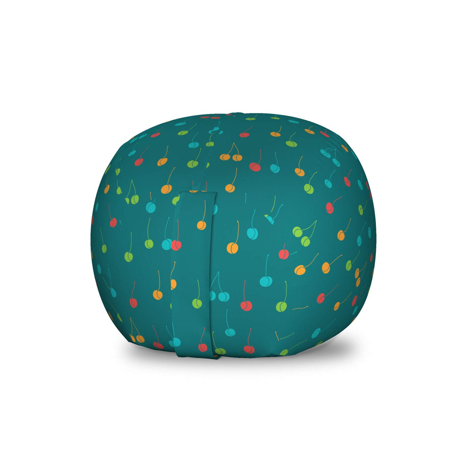 Ambesonne Fruit-Themed Storage Toy Bag Chair - Colorful Cherries Design on Pale Petrol Blue - Washable Stuffed Animal Organizer - Small Size Teal Multicolor - Perfect for Kids' Room, Nursery, and Playroom Organization