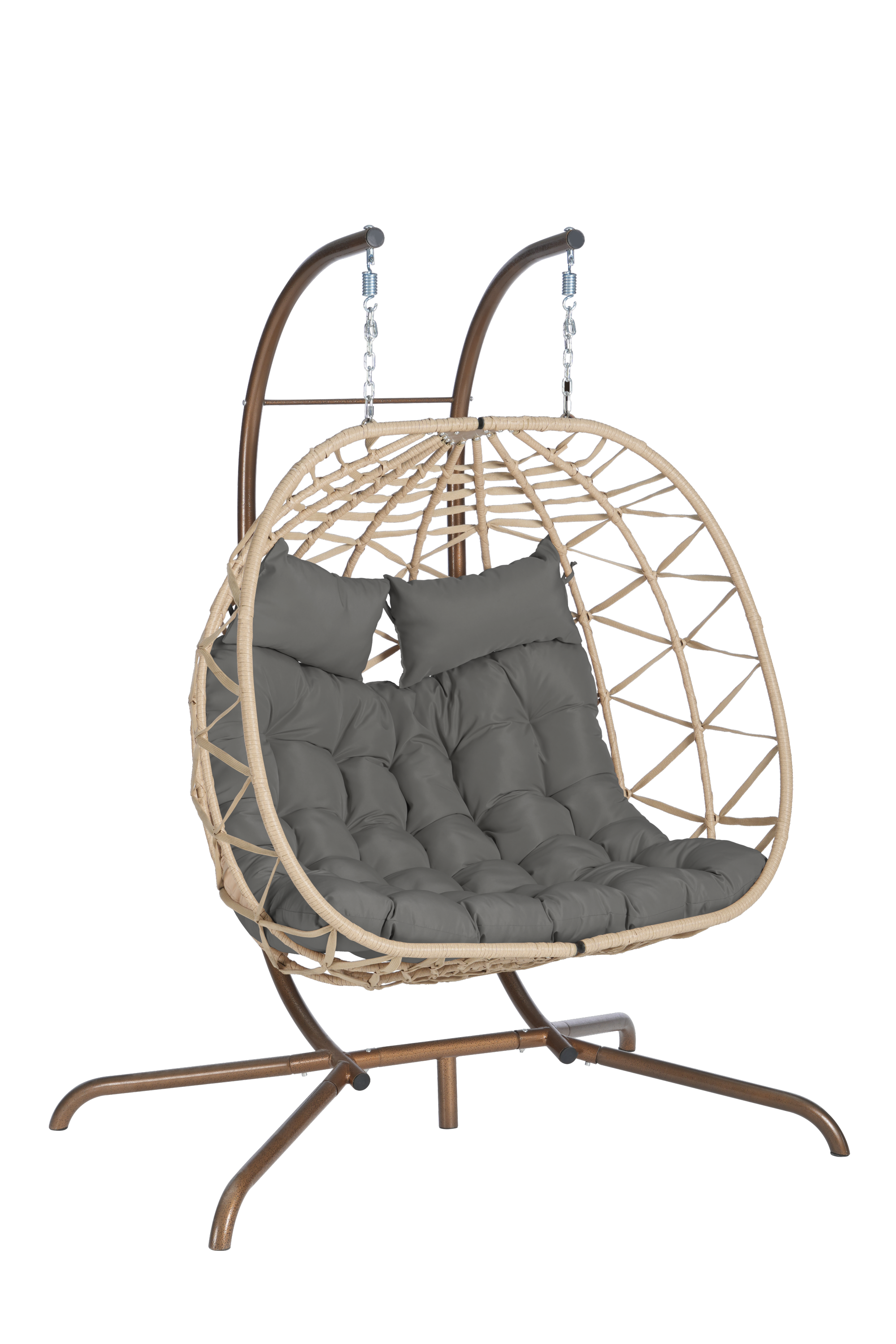Double Egg Chair with Stand - Indoor/Outdoor Hanging Wicker Rattan Swing Chair with UV-Resistant Cushions (600 lbs Capacity) - Perfect for Bedroom, Balcony, Patio & Garden Relaxation