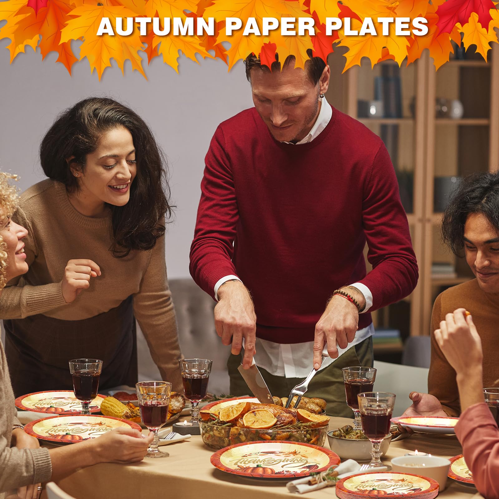 EPHYO 50-Pack Thanksgiving Paper Plates 7in & 10in - Fall Disposable Plates with Leaves & Pumpkin Design, Autumn Harvest Compostable Dinnerware for Dessert, Appetizer, Cake & Party Supplies | Perfect for Thanksgiving Dinner, Family Gatherings & Holiday Celebrations