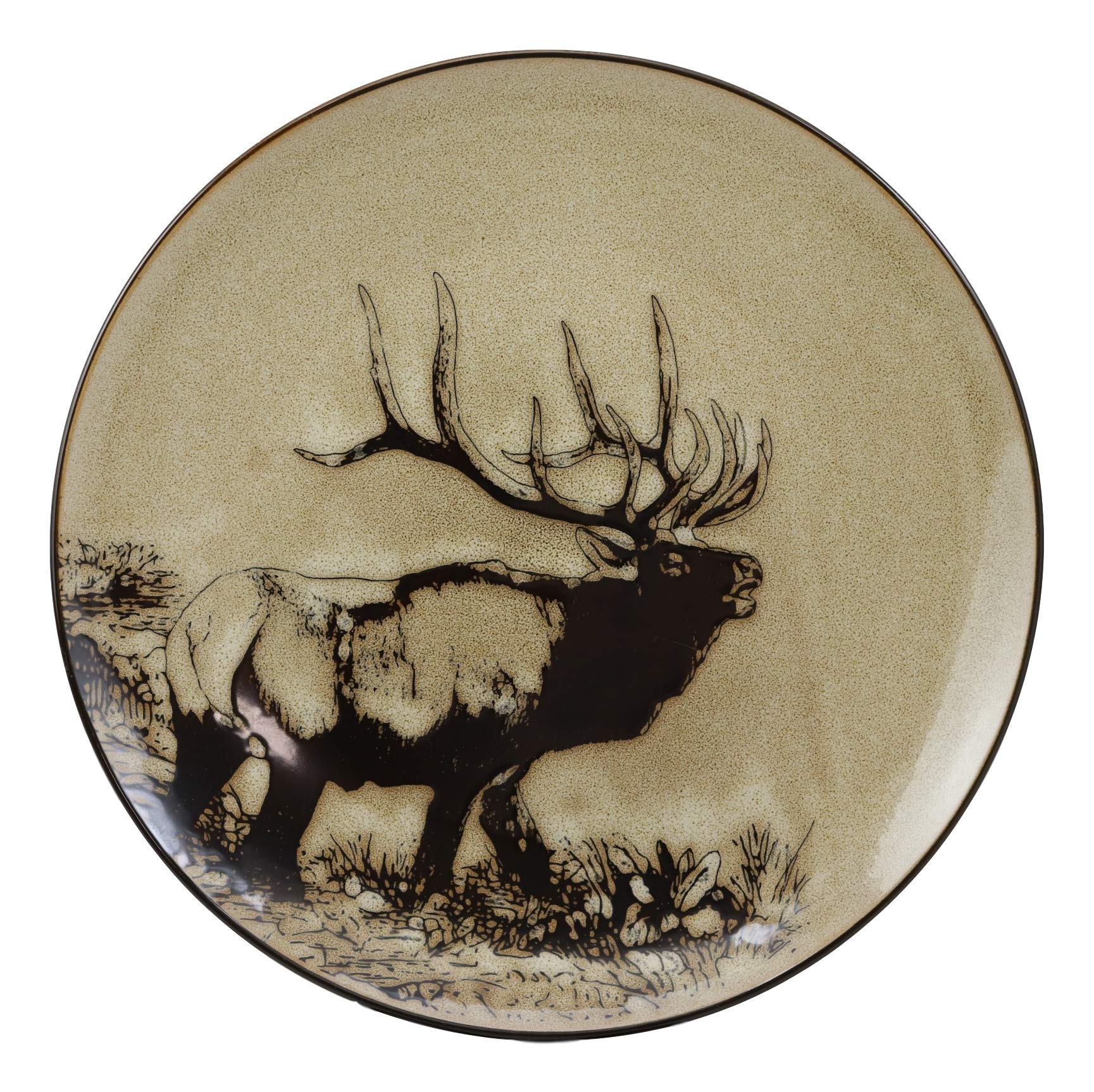 Ebros Animal Wildlife Forest Giant Emperor Bull Elk Abstract Art Large Round Dinner Plate Set of 2 (10.75