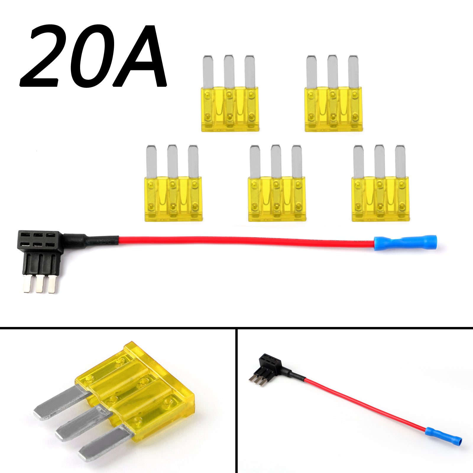 Micro3 Fuse Automotive ATL 3 Prong Blade Fuse Holder with 5 x 20A Fuses - Compatible with Cars, Trucks, and Marine Vehicles - Perfect for Electrical System Protection and Circuit Safety