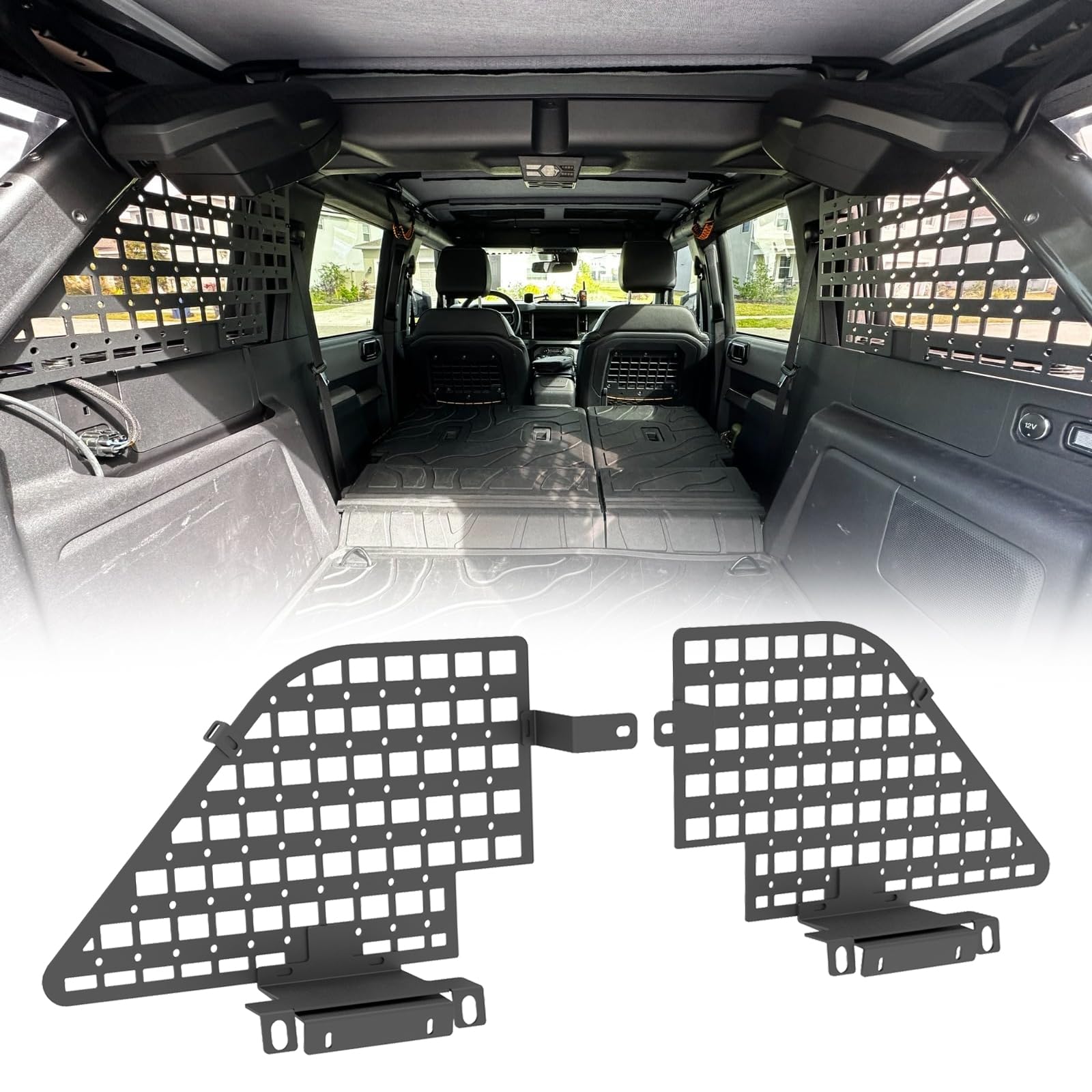 2021-2025 Ford Bronco 4-Door Rear Window MOLLE Panel Storage System - Modular Organizer for Off-Road Gear & Camping Equipment