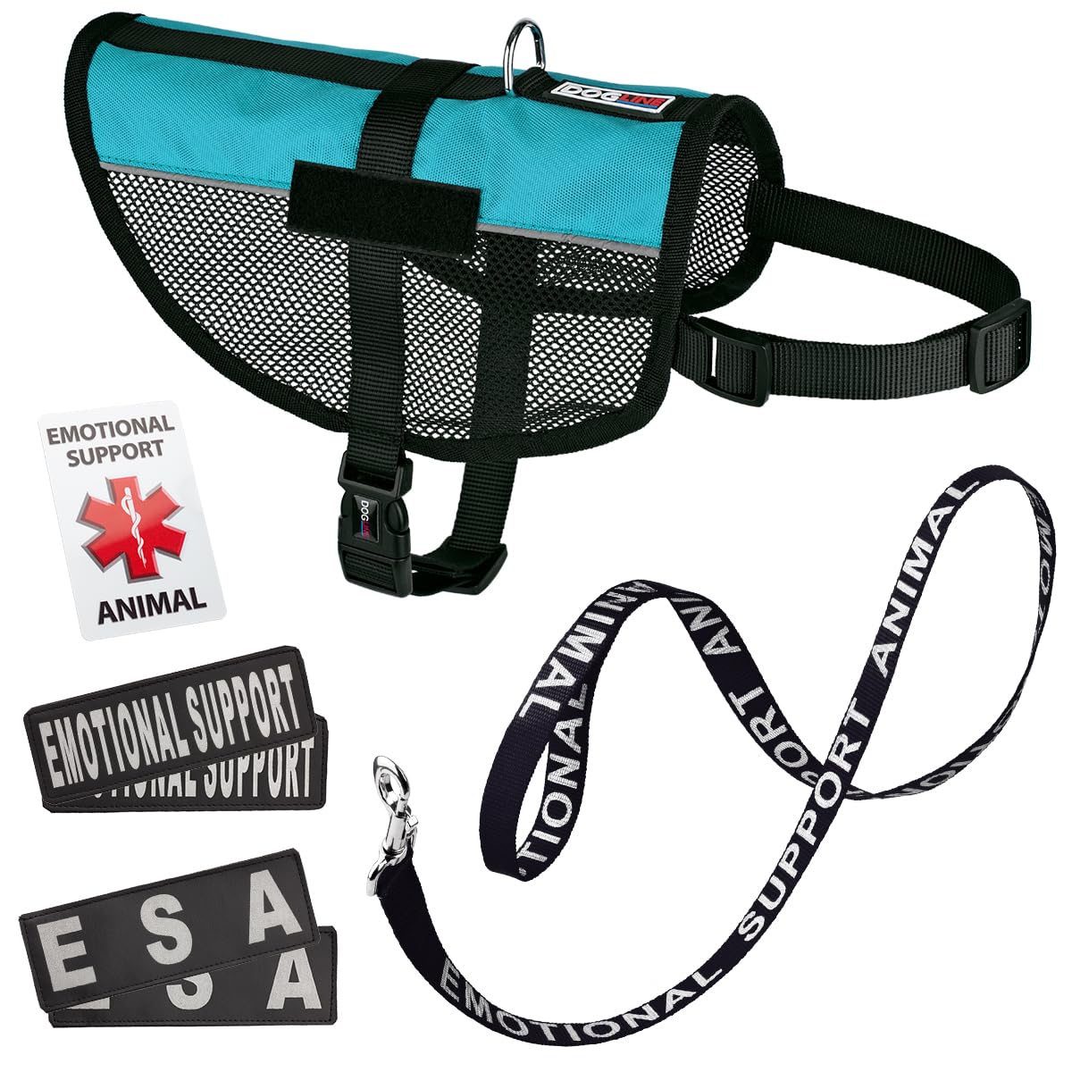 Adjustable Emotional Support Dog Vest Bundle with Reflective Harness, ESA Patches, Leash & ID Card - Service Dog Gear for Anxiety Relief & Public Outings