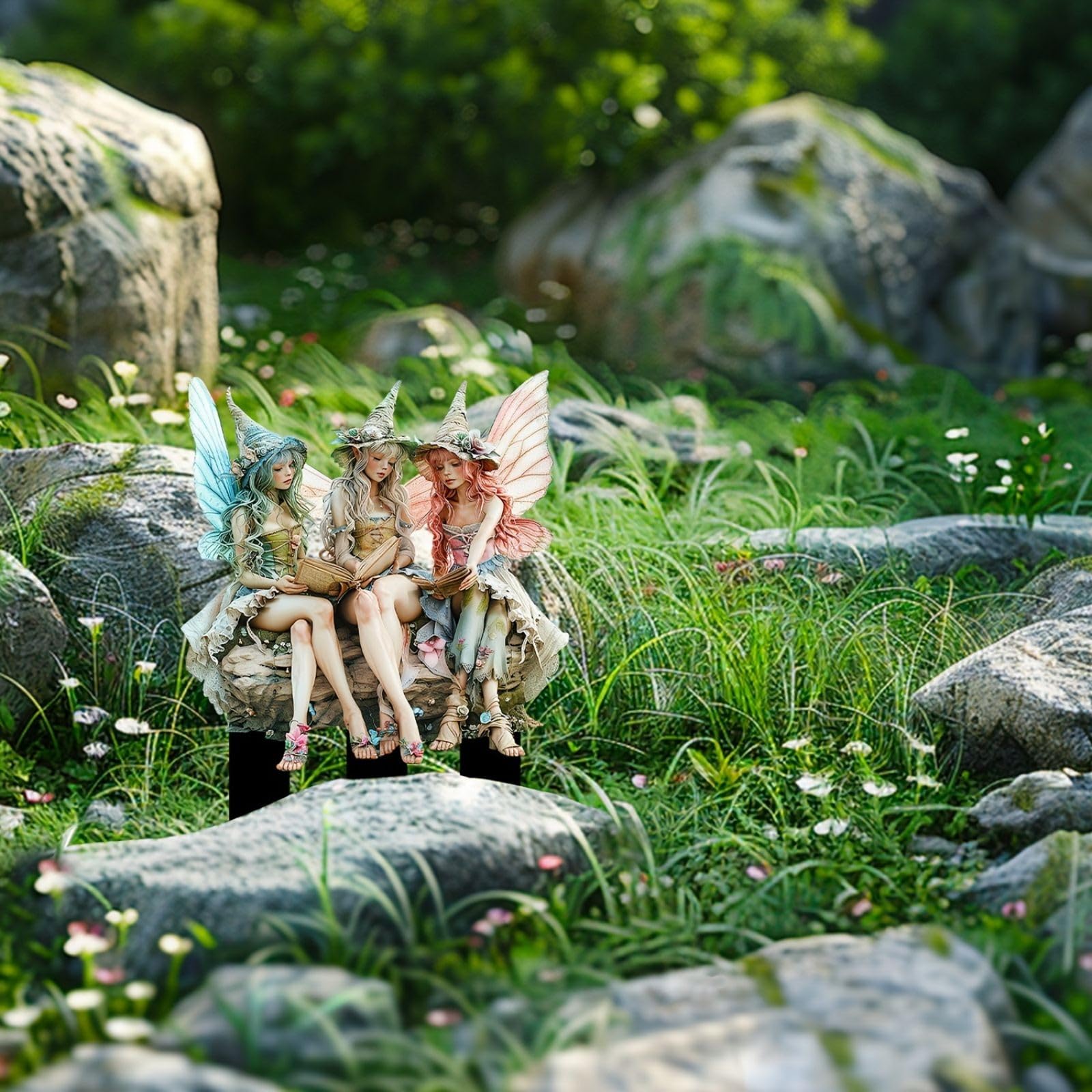 Bohemian DIY Acrylic Flower Pot Decor - Handmade Fairy Garden Accessories with Elf Sisters Figurines for Home, Office & Outdoor Decor | Perfect for Fairy Gardens, Terrariums & Gift Giving