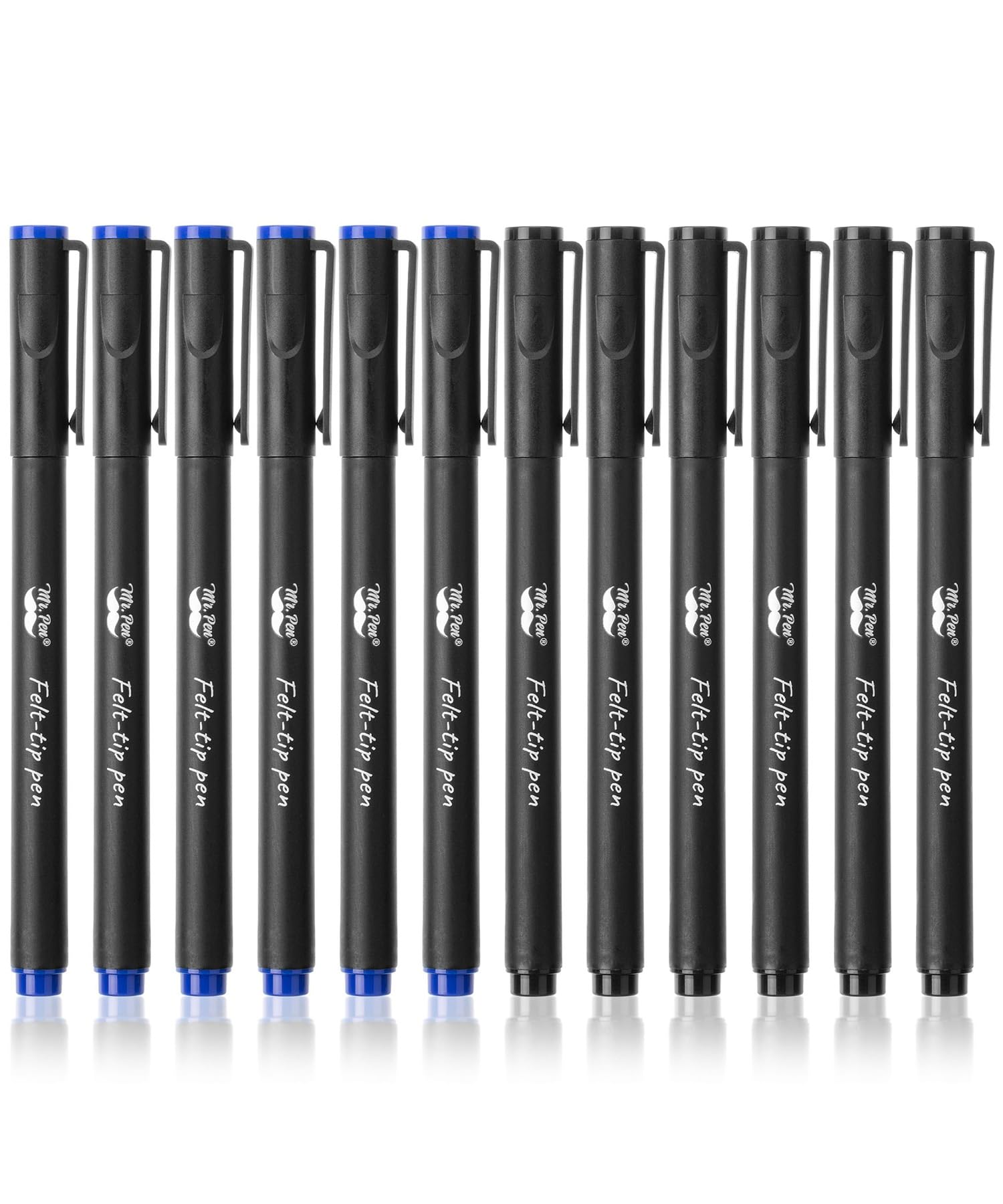 Mr. Pen- 12 Pack Black & Blue Felt Tip Pens, Fine Point Fast Dry Ink - Perfect for Bible Journaling, Planner Markers, Note Taking & Creative Writing - Smooth Writing Pens for Artists, Students & Office Use