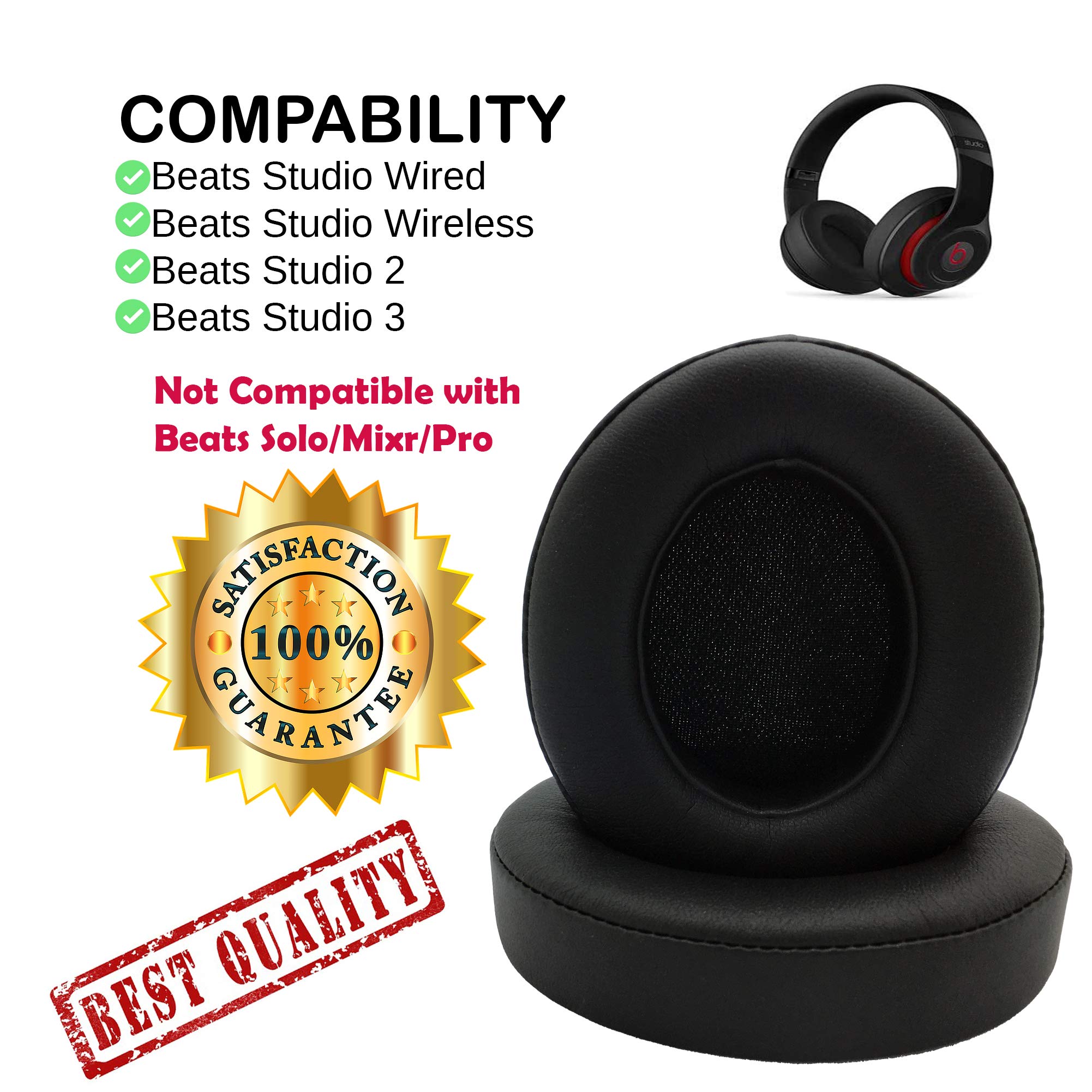 Premium Replacement Ear Pads for Beats Studio 2.0 & 3 Wired/Wireless Headphones - Noise Isolating Memory Foam Cushions with Soft Protein Leather & Strong Adhesive Tape | Perfect for Home, Office, Travel & Workout Comfort