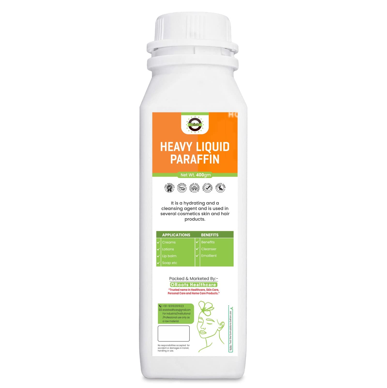 OROOTS Heavy Liquid Paraffin 400gm - Premium Moisturizing Oil for DIY Lotions, Cosmetics & Skincare Products | Hydrates Dry Skin, Perfect for Homemade Beauty Creams & Hair Treatments