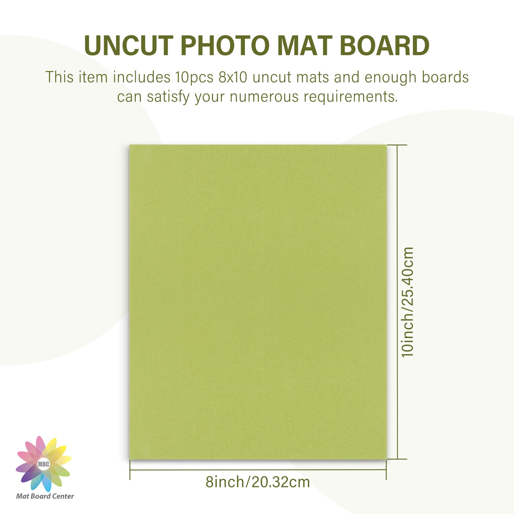 10 Pack 8x10 Uncut Photo Mat Boards - Olive Green Matte Backing Boards for Pictures, Prints, Frames & Artwork | Perfect for DIY Framing, Scrapbooking & Home Decor Projects