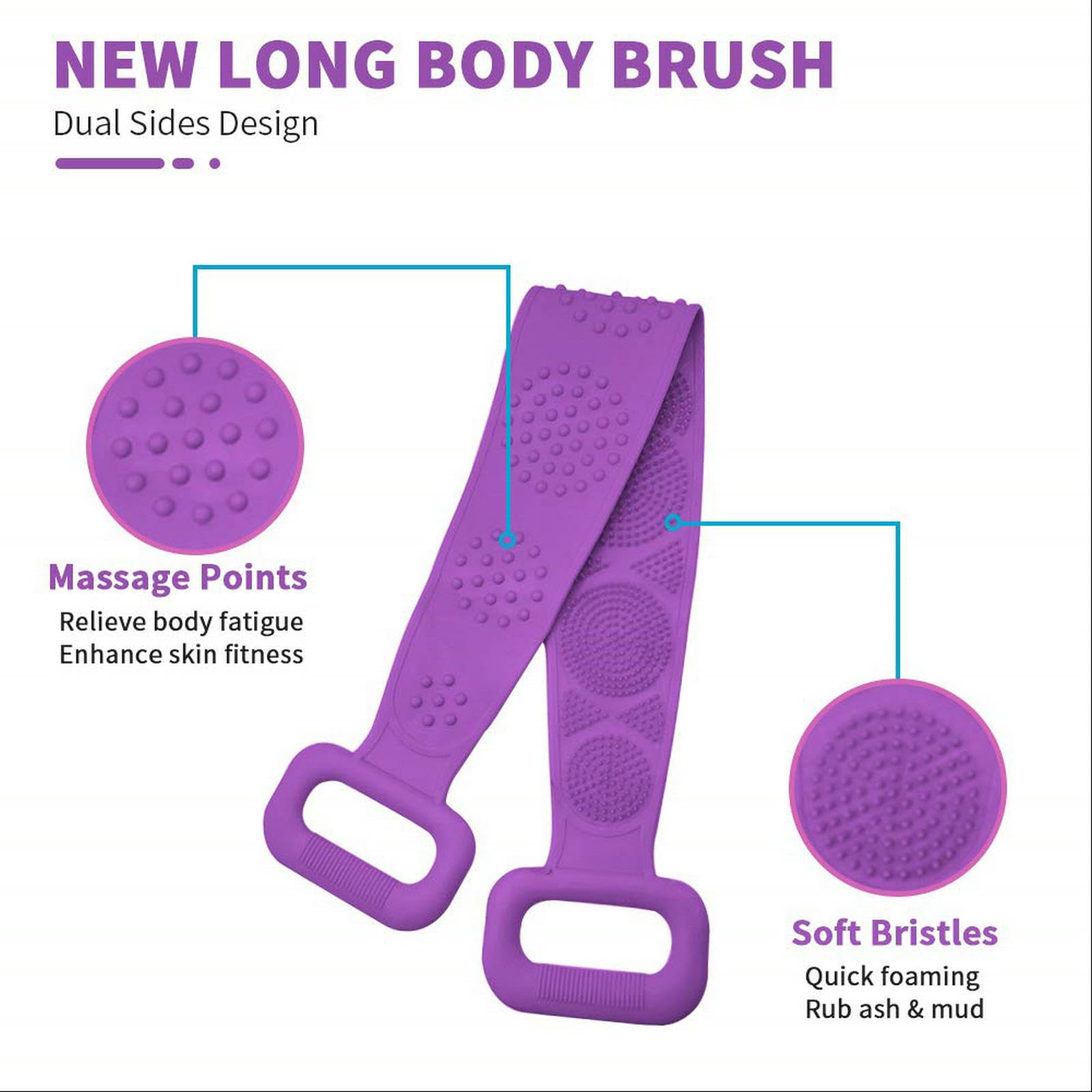 35 Inch Extra Long Silicone Back Scrubber & Body Brush - Exfoliating Shower Brush with Handle for Men & Women - Perfect for Deep Cleansing, Back Exfoliation & Spa-Like Bath Experience