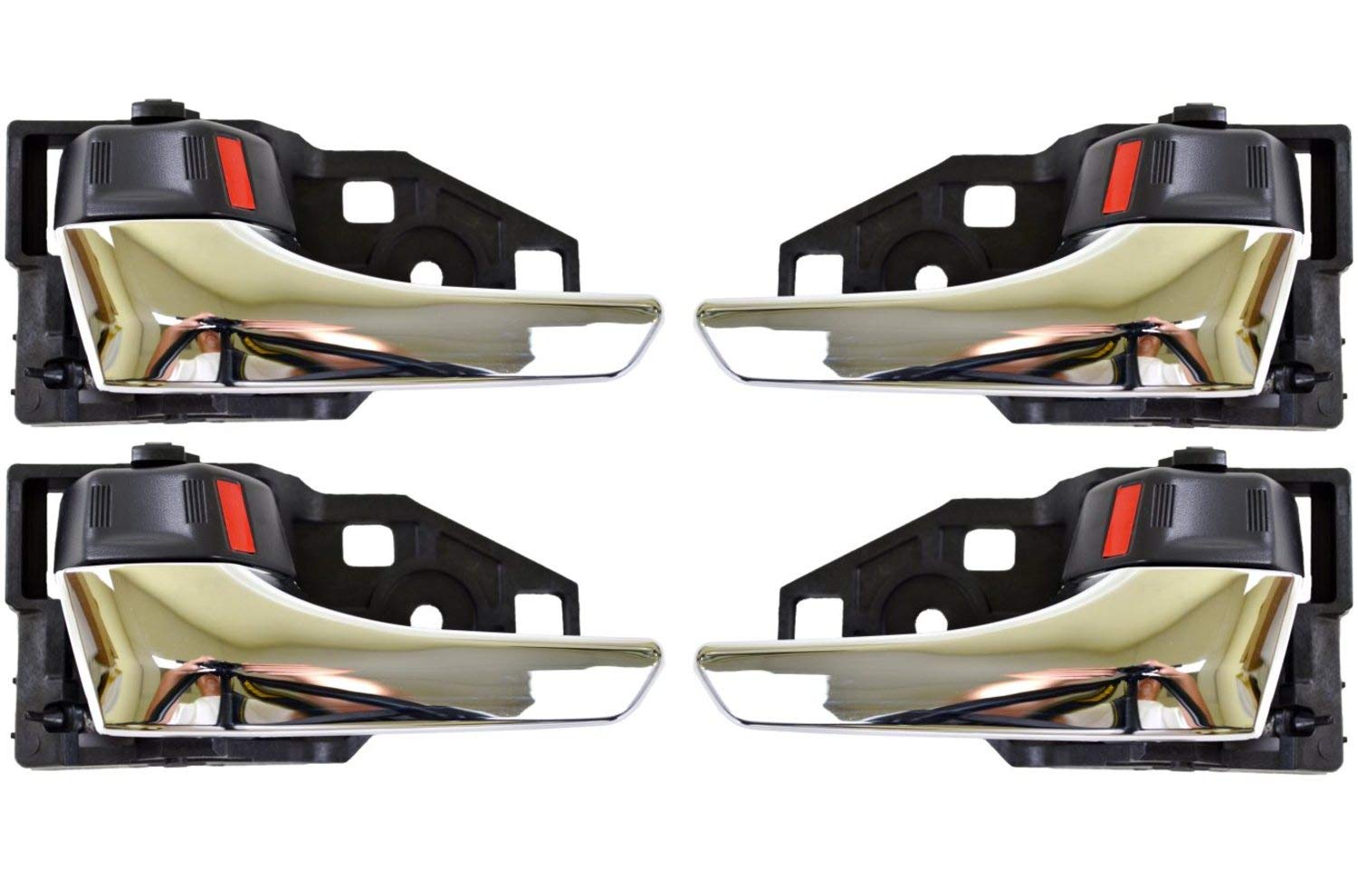 PT Auto Warehouse TO-2010MA-QP - Chrome & Black Interior Door Handle Set of 4 - Front/Rear Left/Right Replacement for Smooth Door Operation - Perfect for Car Interior Upgrades & DIY Repairs