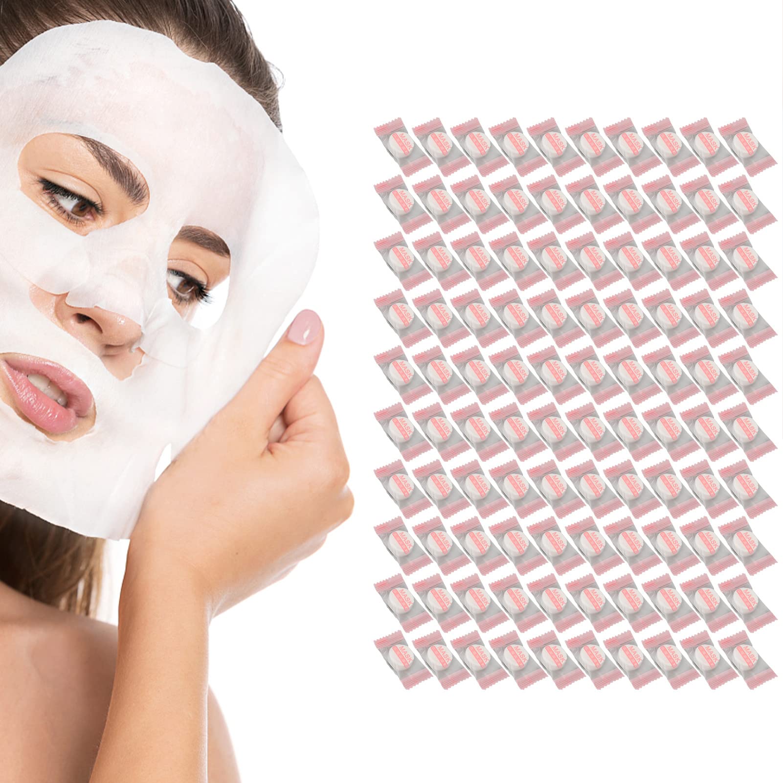 100pcs Compressed Facial Mask Sheets - DIY Disposable Cotton Paper Face Masks for Hydration & Skin Care | Includes Mask Bowl, Brushes & Hair Band | Perfect for Home Spa, Beauty Salon & Self-Care Routine