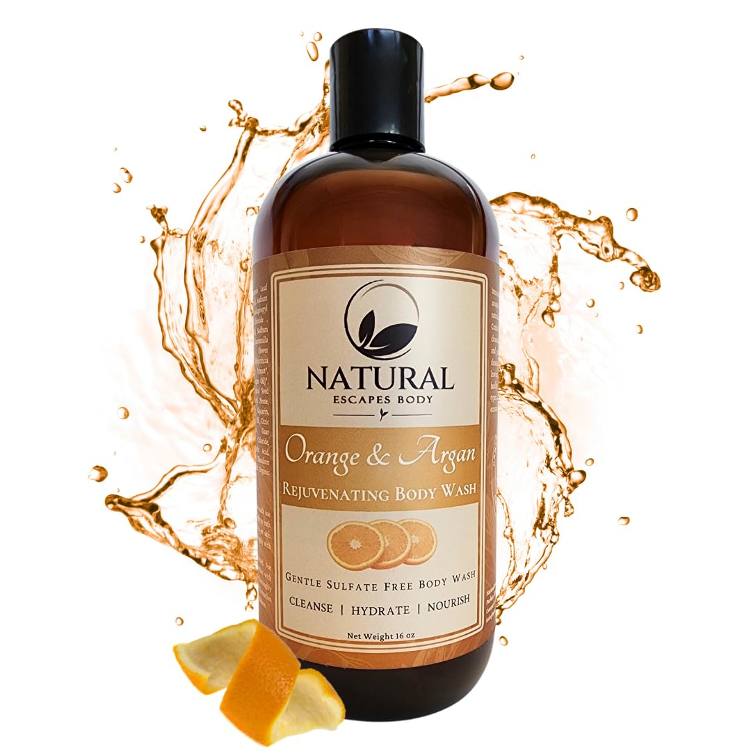 Orange & Argan Hydrating Body Wash - Sulfate-Free Natural Shower Gel for Soft, Moisturized & Healthy Skin | Cruelty-Free Vegan Formula (16 oz) | Perfect for Dry Skin Care & Daily Hydration Routine
