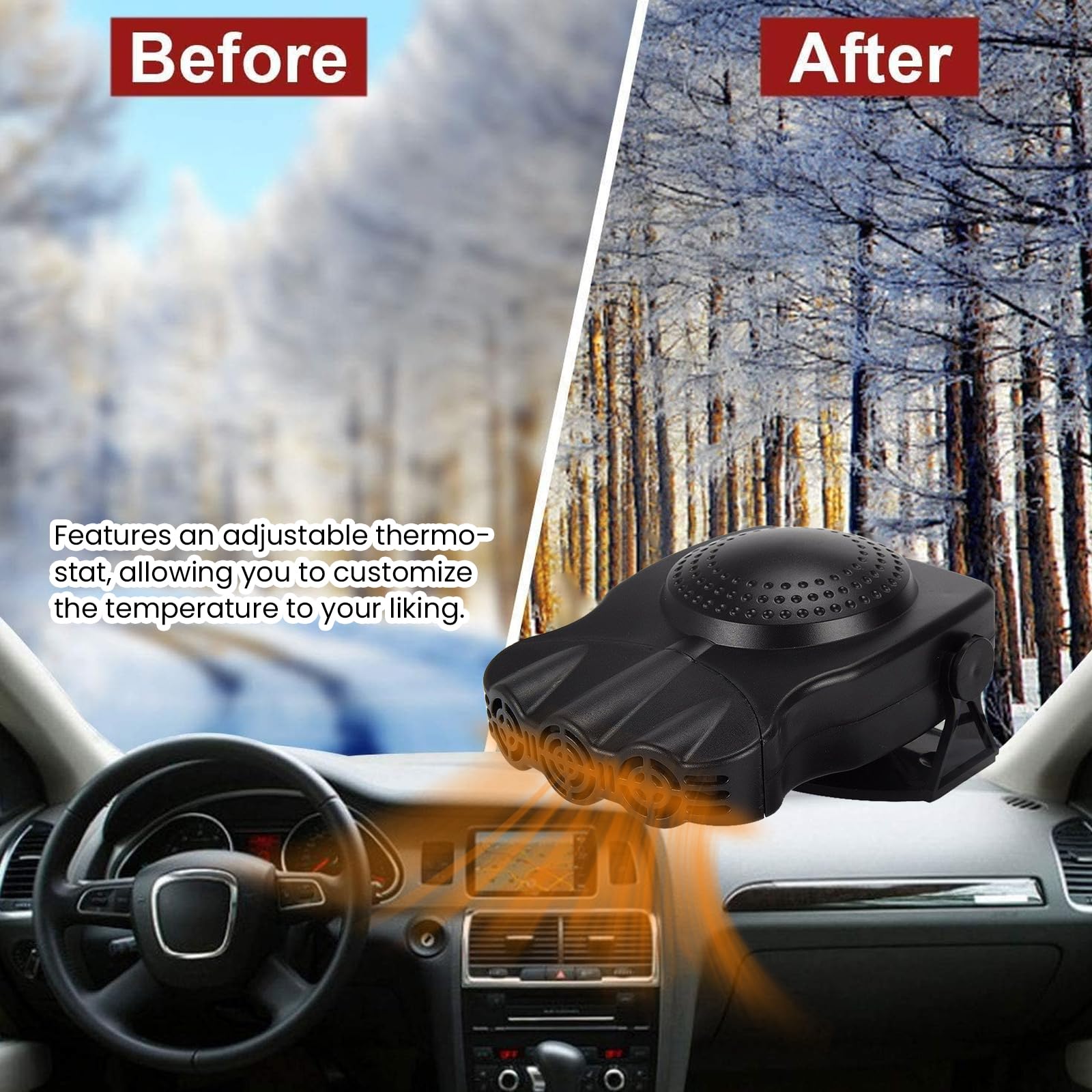 12V 150W Portable Car Heater - Fast Heating & Defrost Defogger for Windshield | Dual-Purpose Vehicle Heater & Warm Breeze Wizard | Perfect for Winter Commuting, Road Trips & Icy Mornings