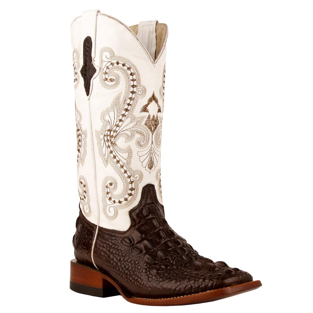 Ferrini Women's Rancher Caiman Square Toe Cowboy Boots - Western Style Leather Boots for Women - Perfect for Country Dancing, Rodeos & Western Fashion