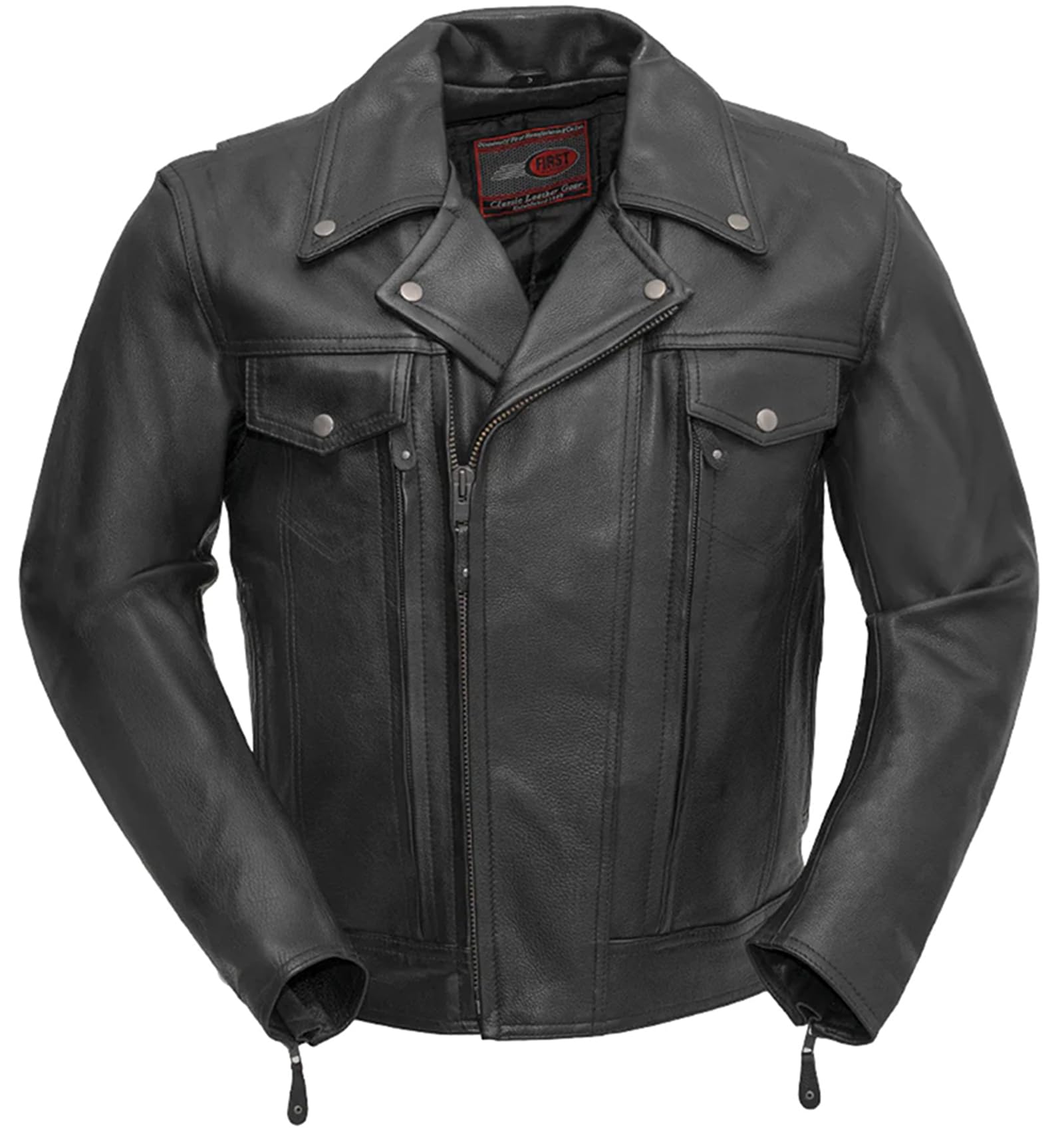 First Mfg Co - Mastermind Men's Black Leather Motorcycle Jacket for Bikers - Premium Riding Gear for Harley, Cruiser & Street Bike Enthusiasts