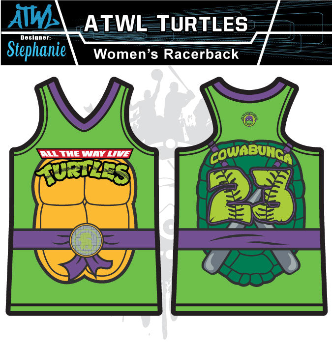 Cowabunga Turtles Women's Racerback Full Dye Jersey - Comfortable Workout & Yoga Top for Fitness & Casual Wear