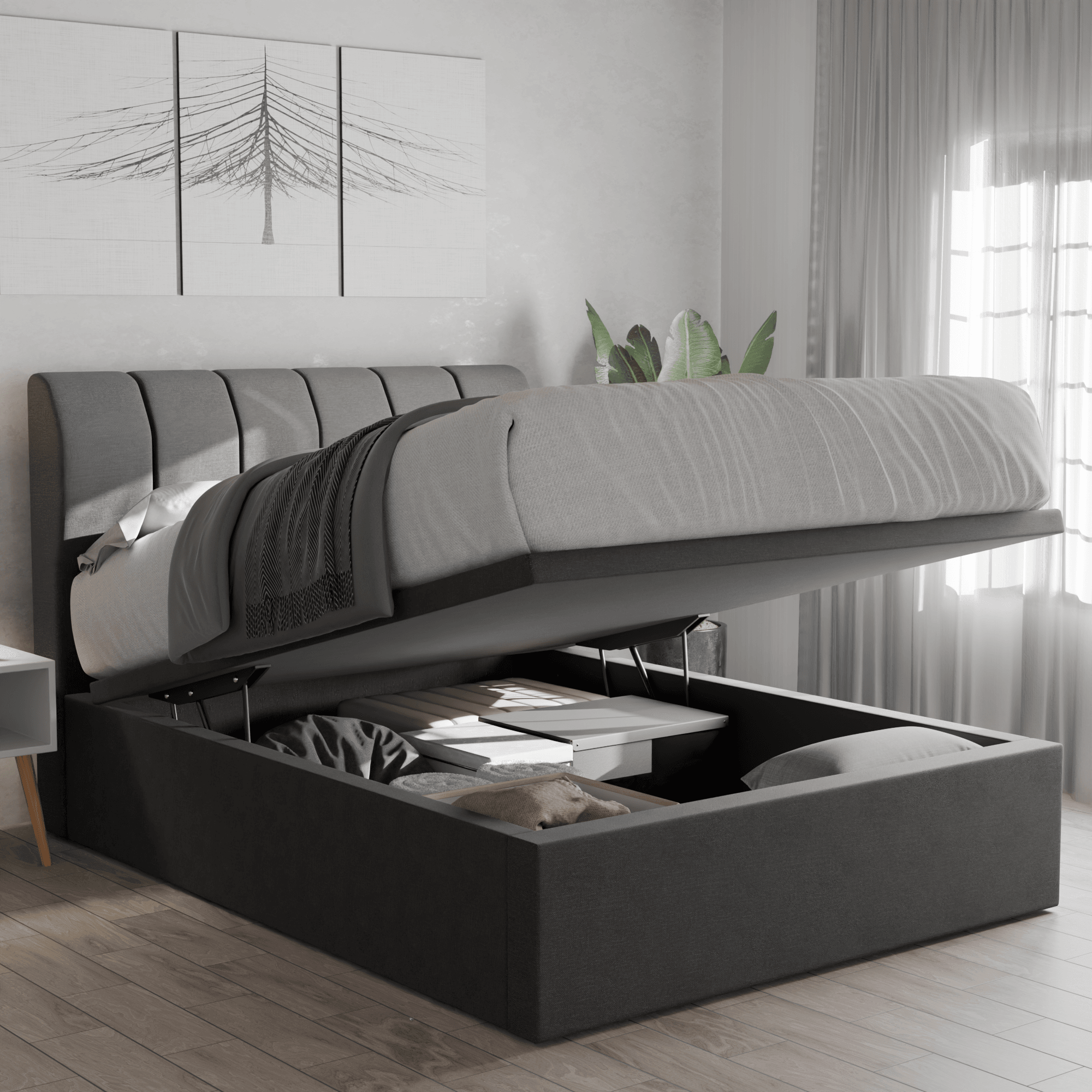 Kazura Fabric Storage Bed with Drawers - Underbed Organizer for Clothes, Shoes & Blankets - Space Saving Bed Frame for Small Bedrooms & Dorm Rooms